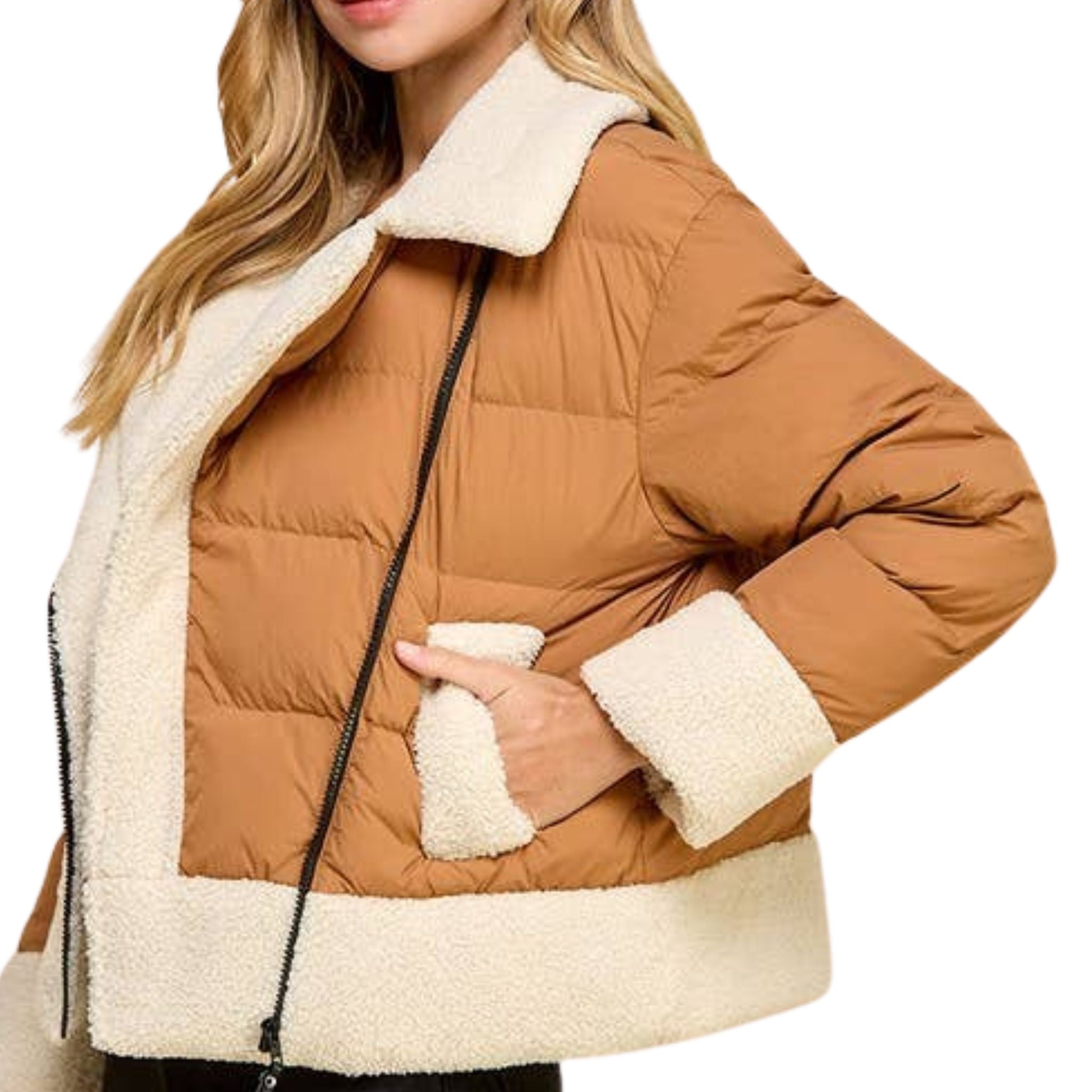 Sherpa Trim Padded Puffer Jacket - Warm Winter Coat for Women & Men | Cozy Fleece-Lined Outdoor Jacket for Cold Weather, Hiking & Snow Activities