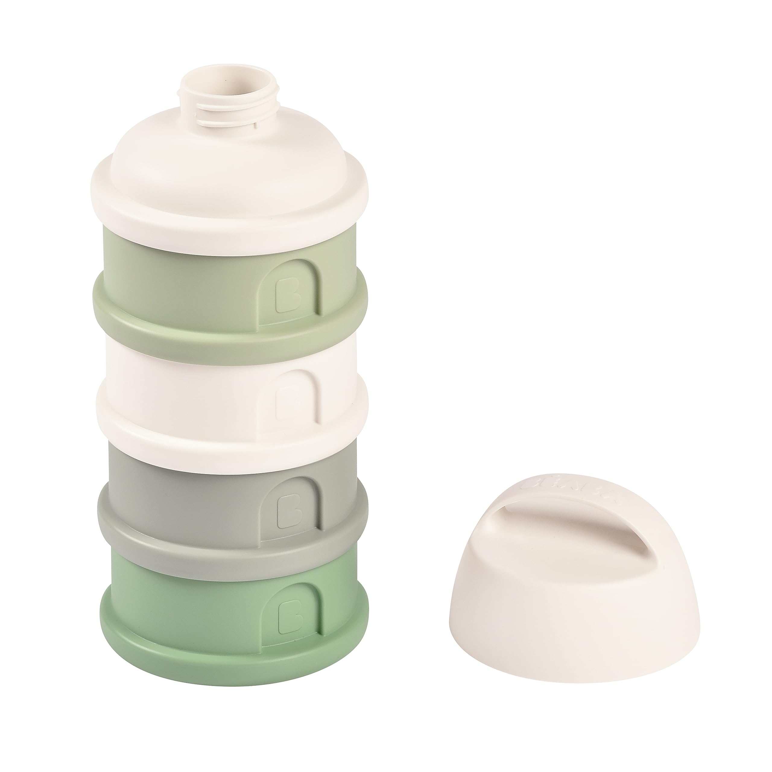 BEABA Baby Formula Dispenser & Snack Storage Container - 11 Doses Powder Capacity per Compartment, French-Made Sage Green - Perfect for On-the-Go Feeding, Daycare & Travel Essentials