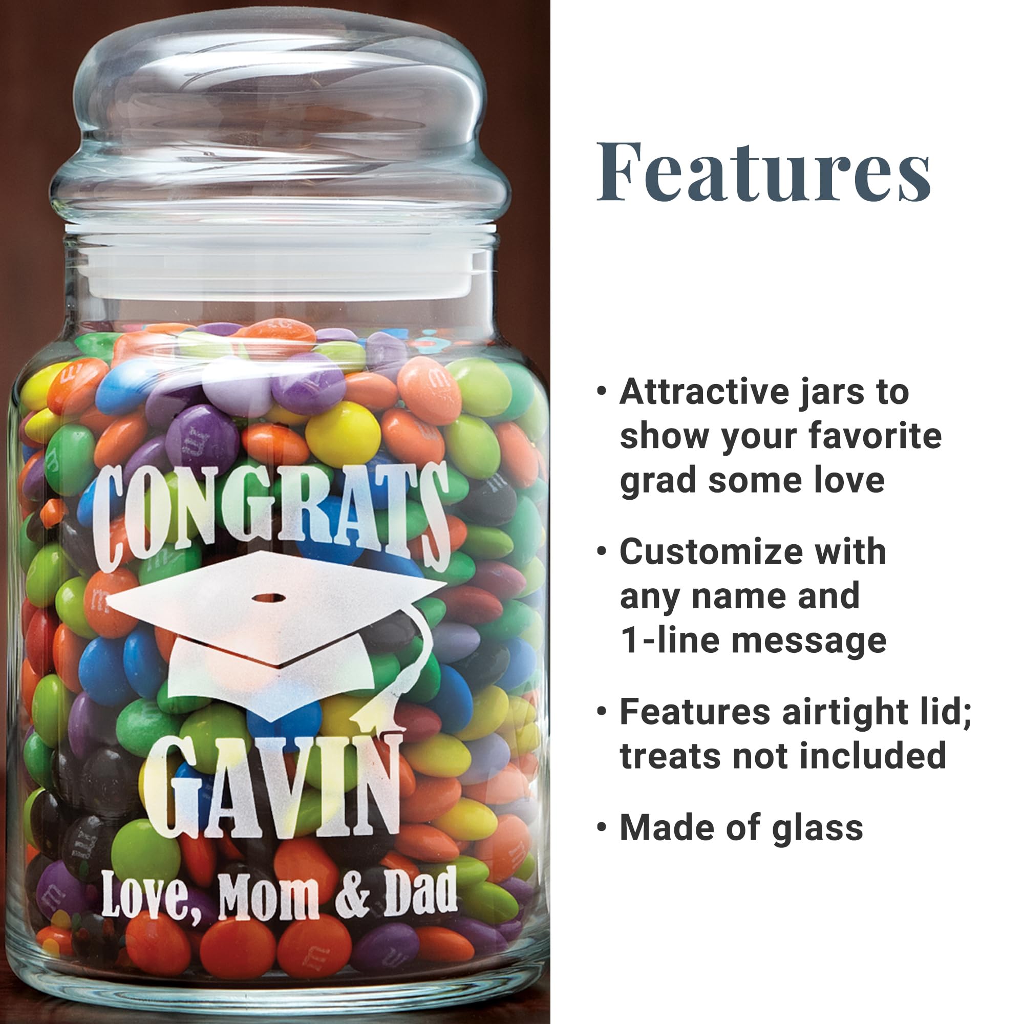 Personalized Graduation Candy Jars - Custom Graduation Keepsake Gift - Congrats Design for High School & College Graduates - Perfect for Graduation Parties, Open House Events & Thank You Gifts