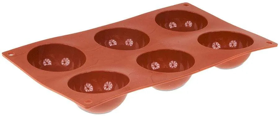 Non-Stick Orange Silicone 6-Piece Half Sphere Baking Mold Set - Perfect for Cupcakes, Chocolate, Candies & Desserts