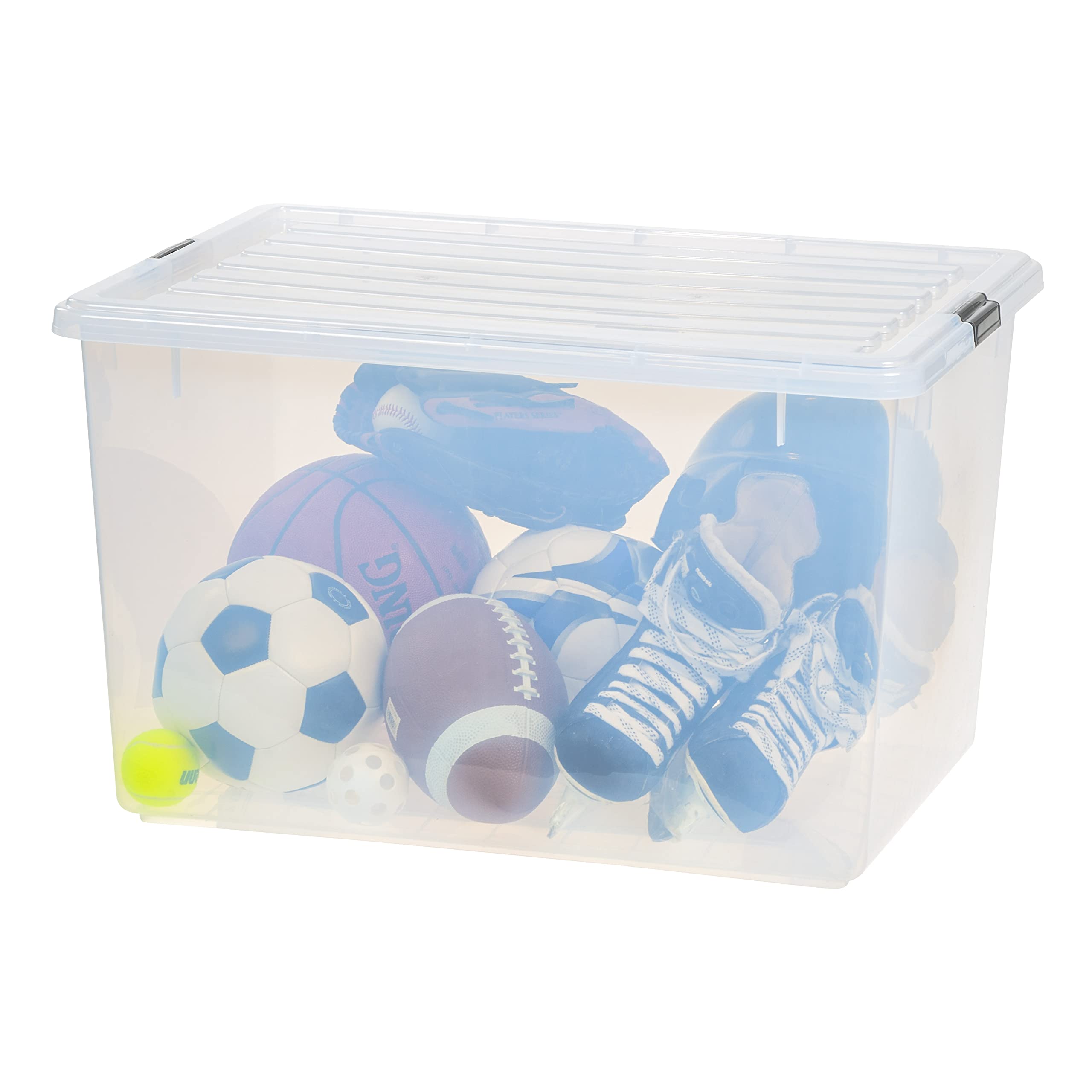 IRIS USA 144 Qt Stackable Plastic Storage Bins with Lids, 3-Pack BPA-Free Clear Storage Containers - Durable See-Through Organizing Solution with Secure Latches & Pull Handles - Perfect for Home Organization, Garage Storage & Closet Decluttering - Made in USA