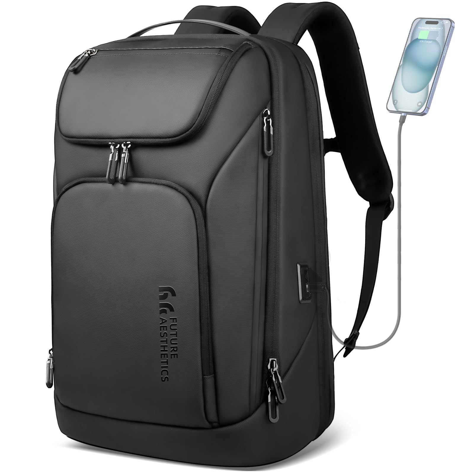 Anti-Theft Business Smart Backpack for Men - 17.3 Inch Laptop Backpack with USB Charging Port, Water-Resistant & Durable 30L Travel Backpack - Perfect for Office, College, Commuting & Business Trips - Black