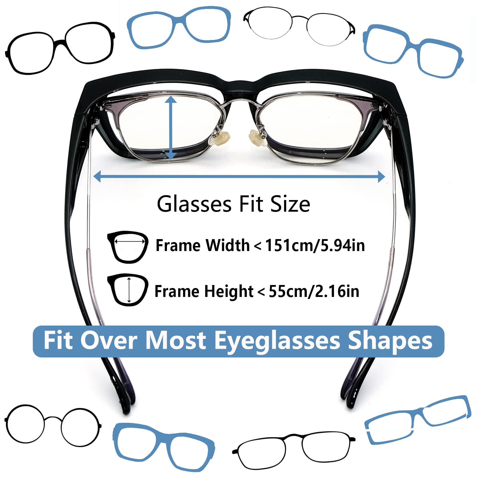 Anti-Fog Blue Light Glasses Over Eyeglasses for Men & Women - Work & Screen Use