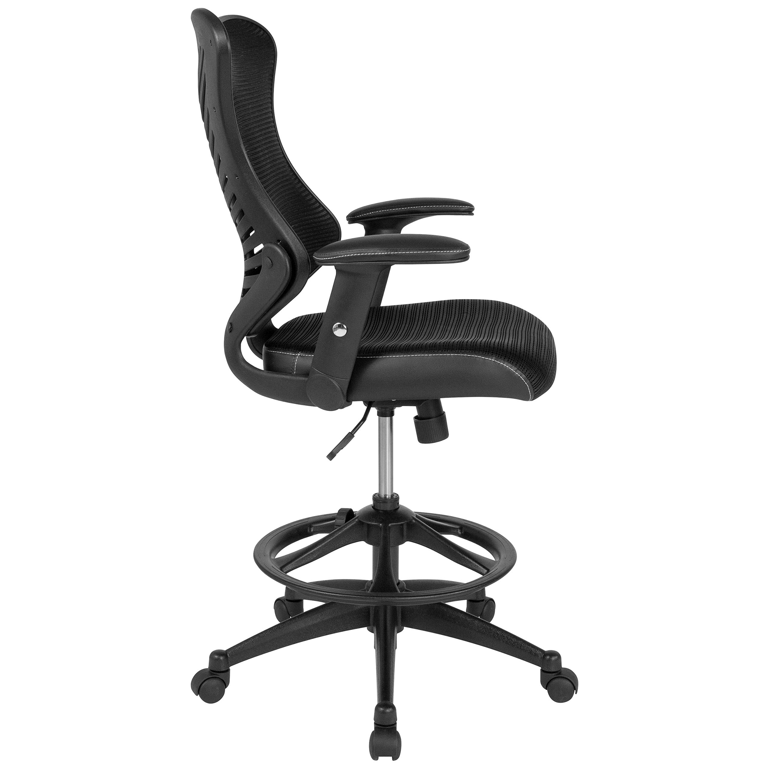 Ergonomic High Back Mesh & Leather Drafting Chair with Adjustable Arms - Perfect for Office, Home, or Studio Workspaces