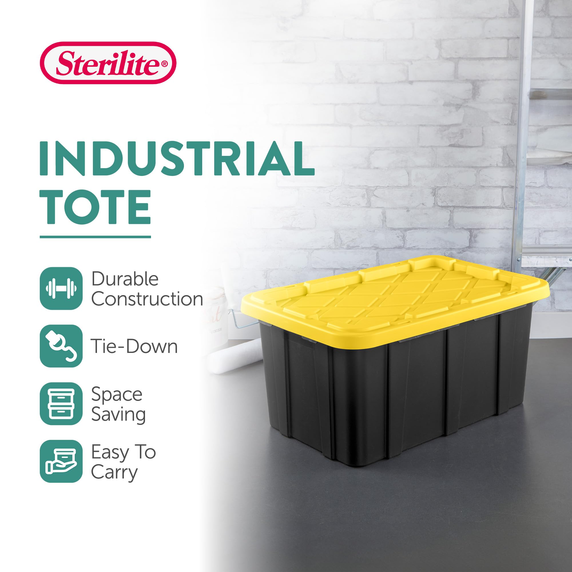 Sterilite 18-Pack Stackable Storage Bins with Lids - 17 Gallon Heavy Duty Plastic Totes in Black & Yellow for Home Organization, Garage Storage, and Moving Supplies