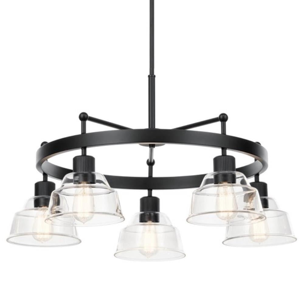 Kichler Eastmont 5-Light Black Chandelier with Clear Glass Shades - Modern Ceiling Fixture for Dining Room, Bedroom, or Living Room Lighting (Model 52403)