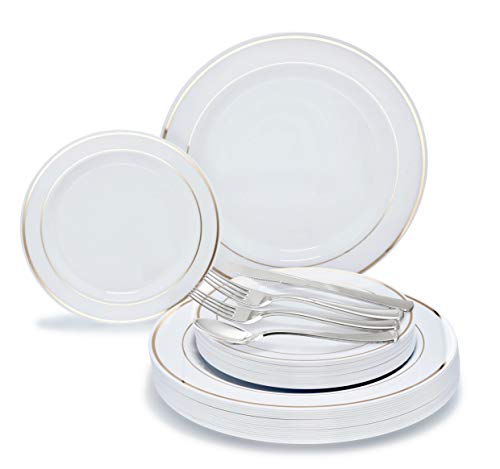 B. White & Gold Rim, Silver Silverware