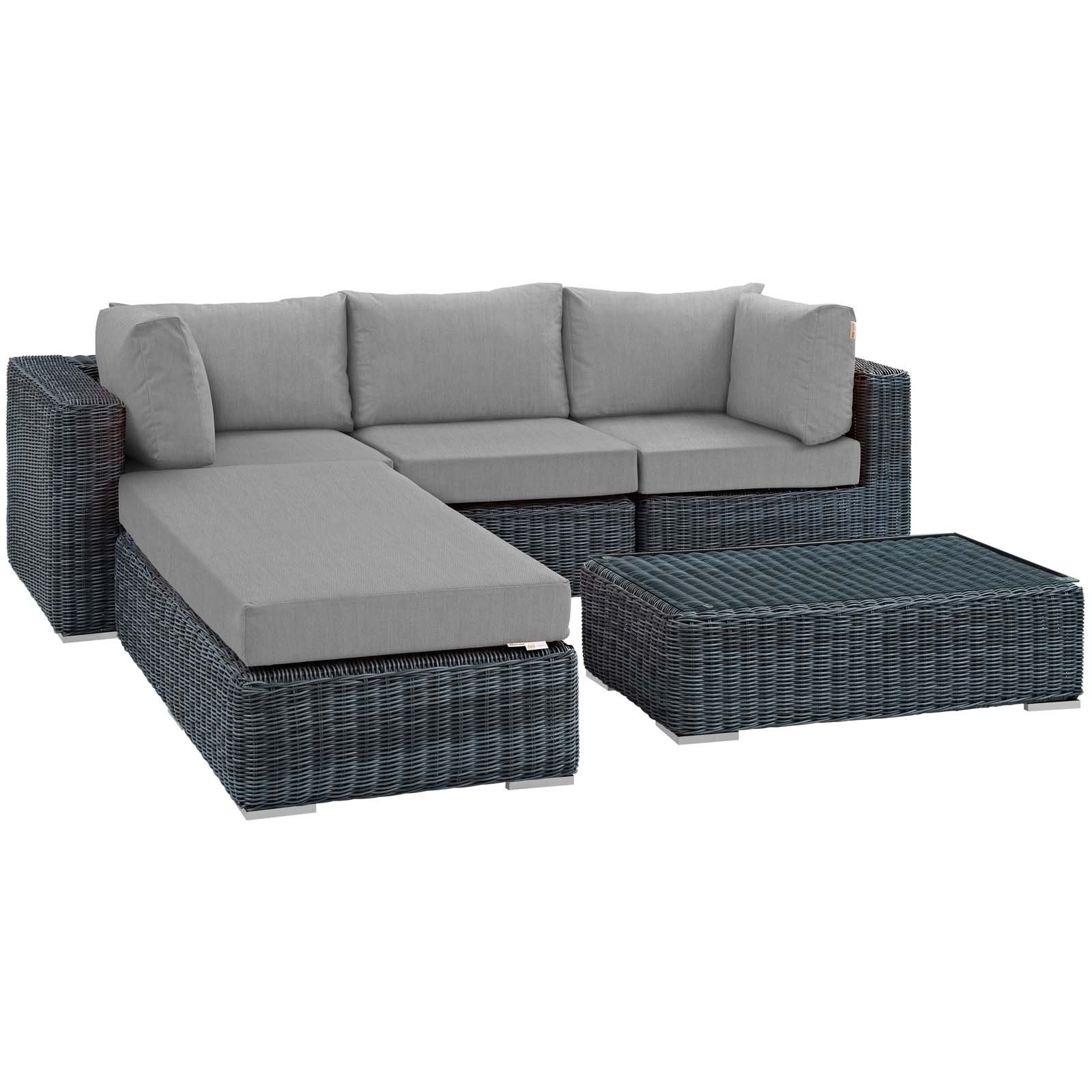 Modway Summon 5-Piece Outdoor Patio Sectional Set with Sunbrella Cushions in Canvas Gray - Durable Weather-Resistant Furniture for Backyard, Poolside & Garden Relaxation