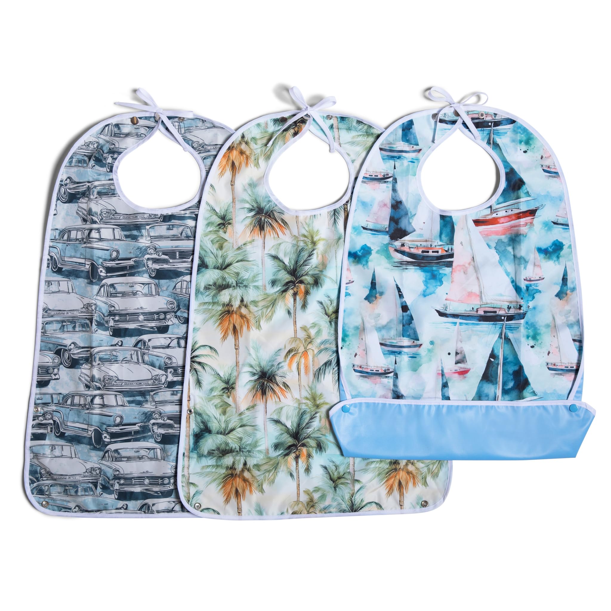 3 Pack Waterproof Adult Bibs for Men & Women - Adjustable Neck Size, 30x20 Inch, Easy Wipe Clean - Ideal for Elderly Care, Mealtime & Dining Assistance