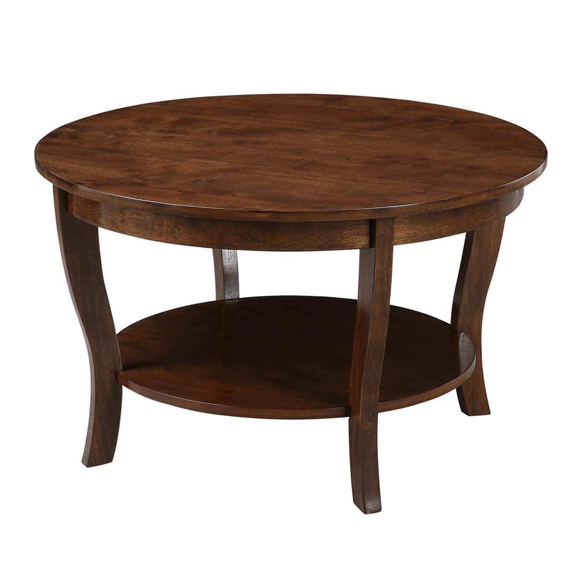 Convenience Concepts American Heritage 30-inch Round Coffee Table with Storage Shelf - Classic Espresso Living Room Center Table for Family Gatherings | Traditional Home Decor for Living Room, Family Room & Lounge Areas