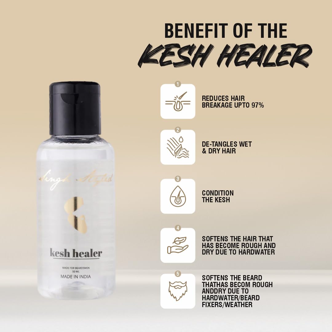 Singh Styled Kesh Healer Hair & Beard Oil Serum - Detangling Treatment for Soft, Manageable Hair & Beard | Reduces Breakage & Promotes Growth | Perfect for Daily Grooming & Styling