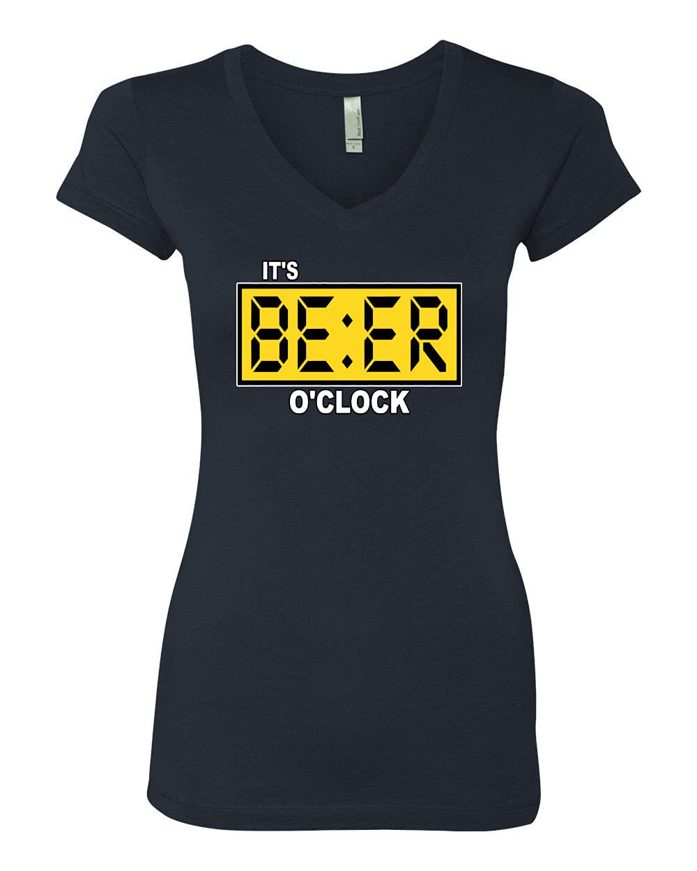 Wild Bobby It's Beer O'Clock Watch Face Drinking Women's Junior Fit V-Neck T-Shirt | Funny Beer Lover Gift for Women | Perfect for Pub Crawls, Girls Night Out & Casual Wear