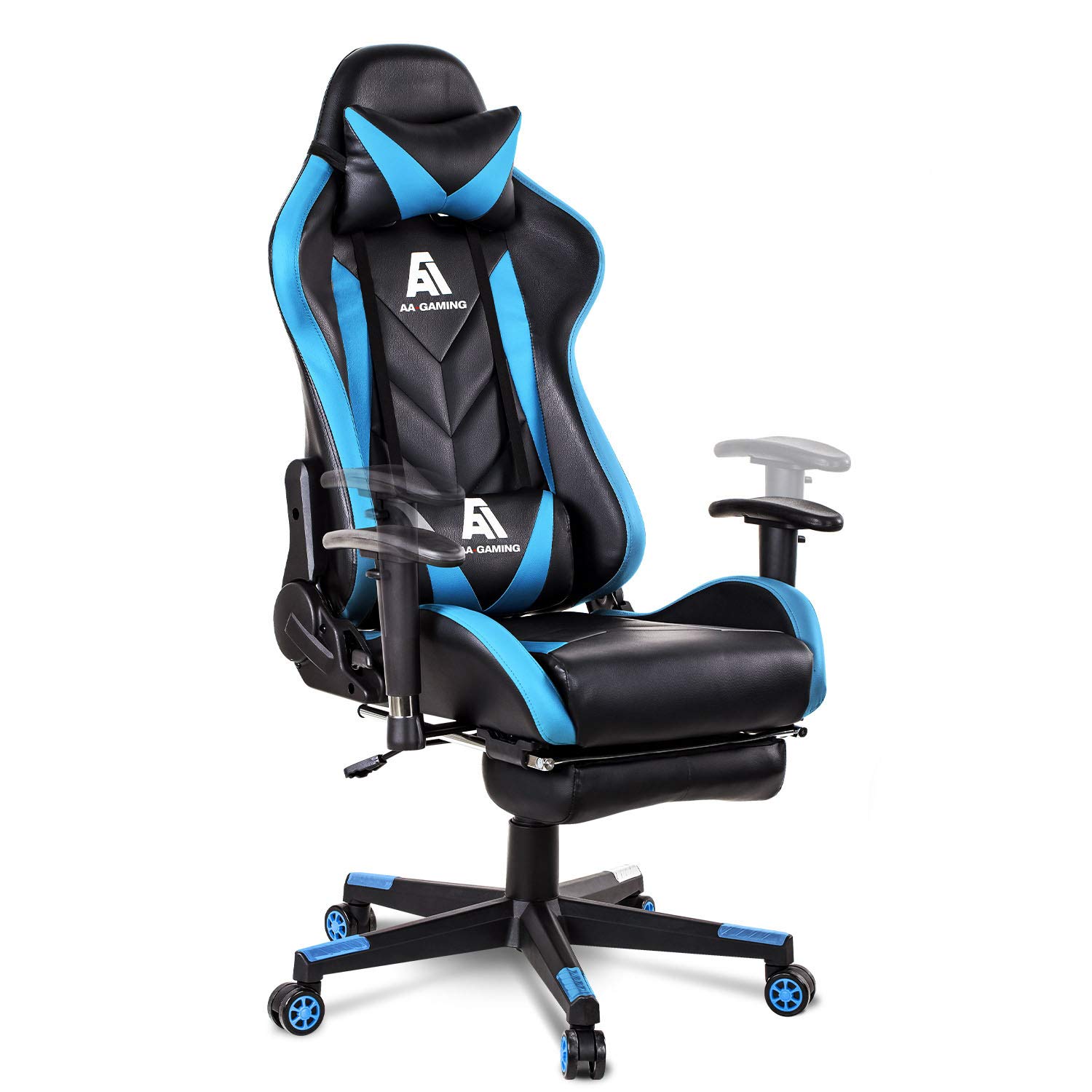 Premium Gaming Chair - High Back Ergonomic Office Racing Chair with Adjustable Height, Lumbar Support & Footrest - Blue - Perfect for PC Gaming, Home Office & Esports Setup