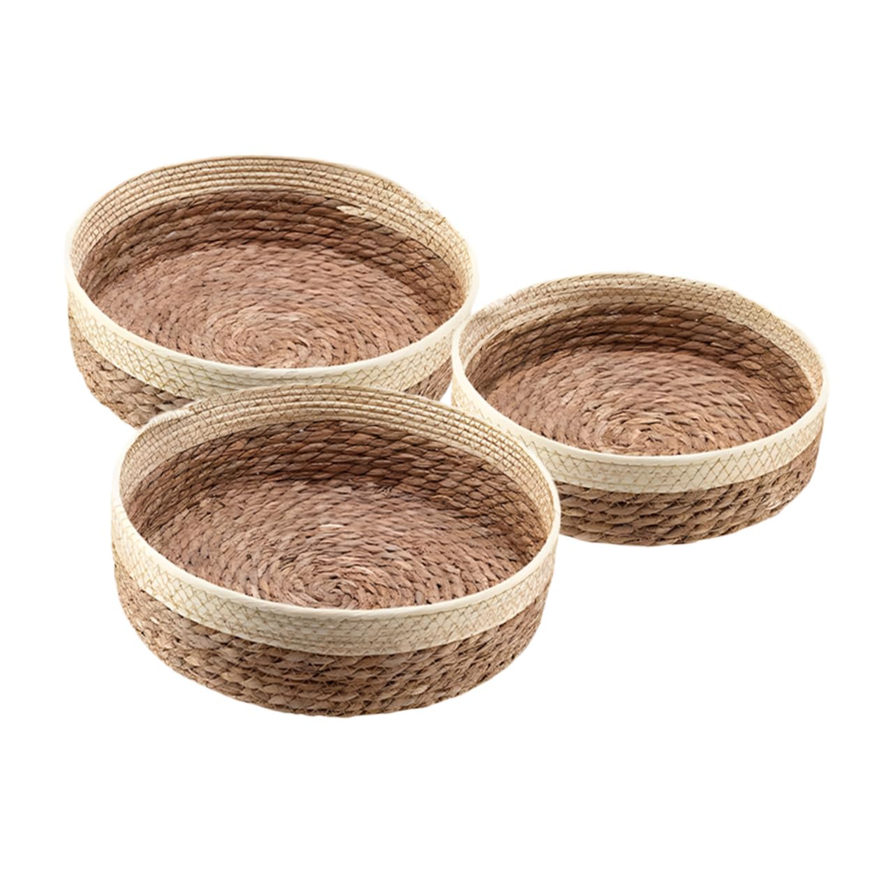 PRETYZOOM Rustic Farmhouse Woven Storage Basket Set - 3-Piece Round Bread & Fruit Basket Collection for Kitchen, Dining Room Decor & Organizing (Natural Fiber, Decorative Storage Boxes) - Perfect for Farmhouse Style Homes, Picnics & Gift Giving