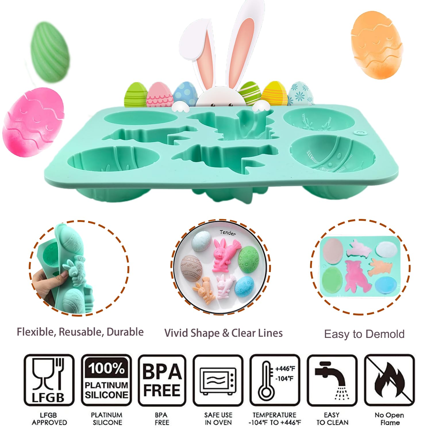 Easter Egg and Bunny Chocolate Molds - 2 Pack Non-Stick Silicone Easter Molds for DIY Chocolate, Candy, Muffins, Soap & Cake Decorating - Perfect for Easter Crafts, Holiday Baking and Party Treats