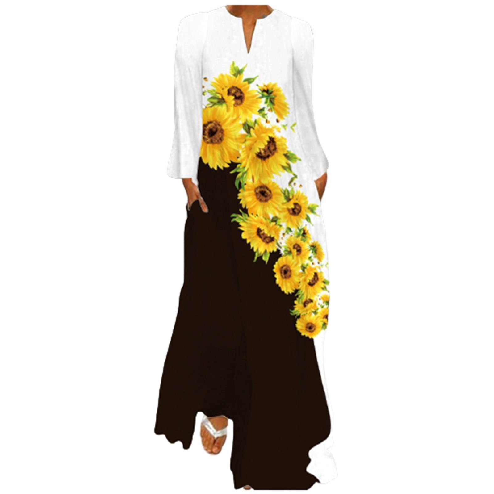 Elegant Women's Wrap V-Neck Long Sleeve Bohemian Dress - Flowy Casual Maxi Dress for Everyday Wear, Date Nights & Special Occasions