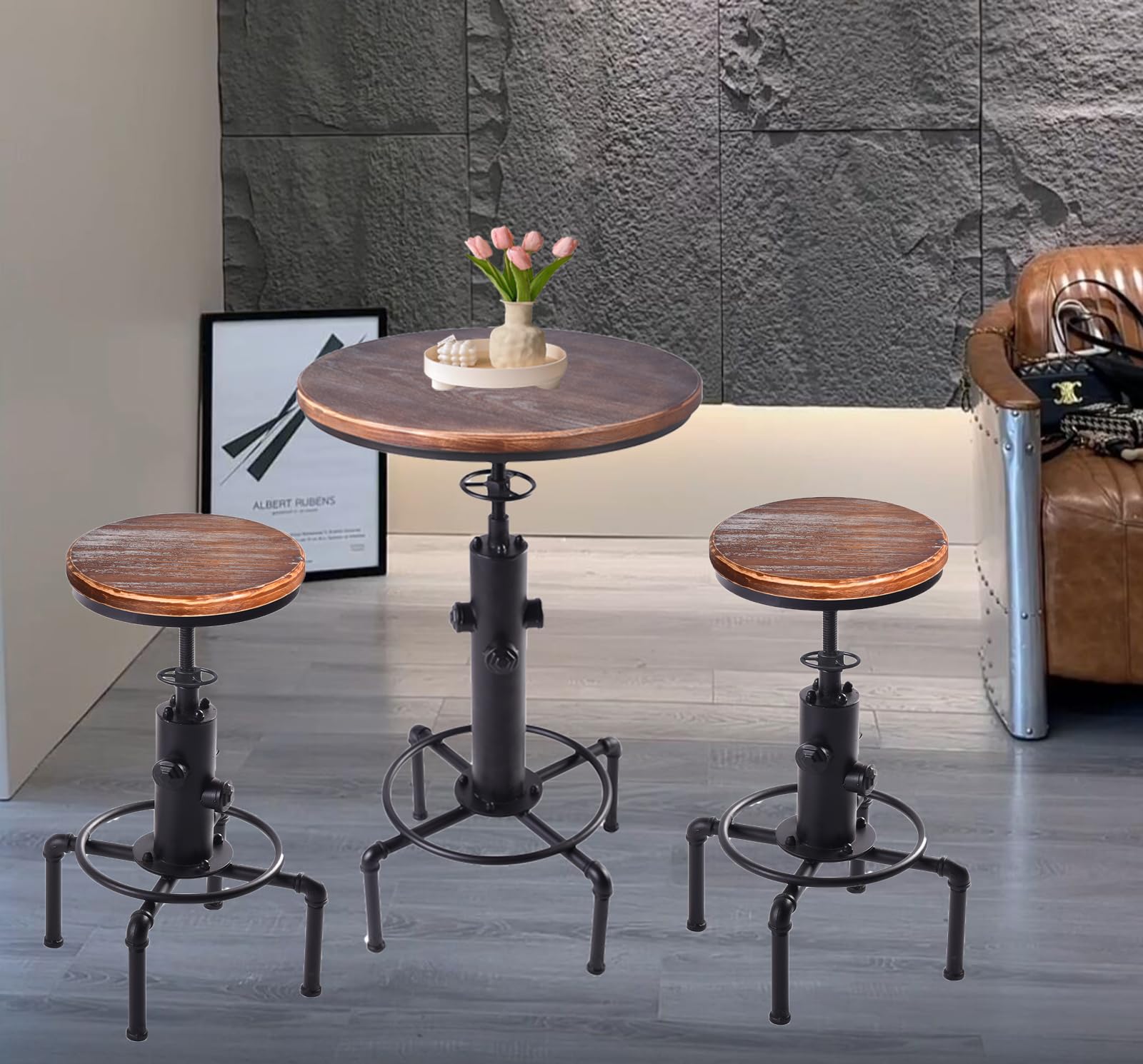 Adjustable Height Industrial Bistro Table 32.3-36.2