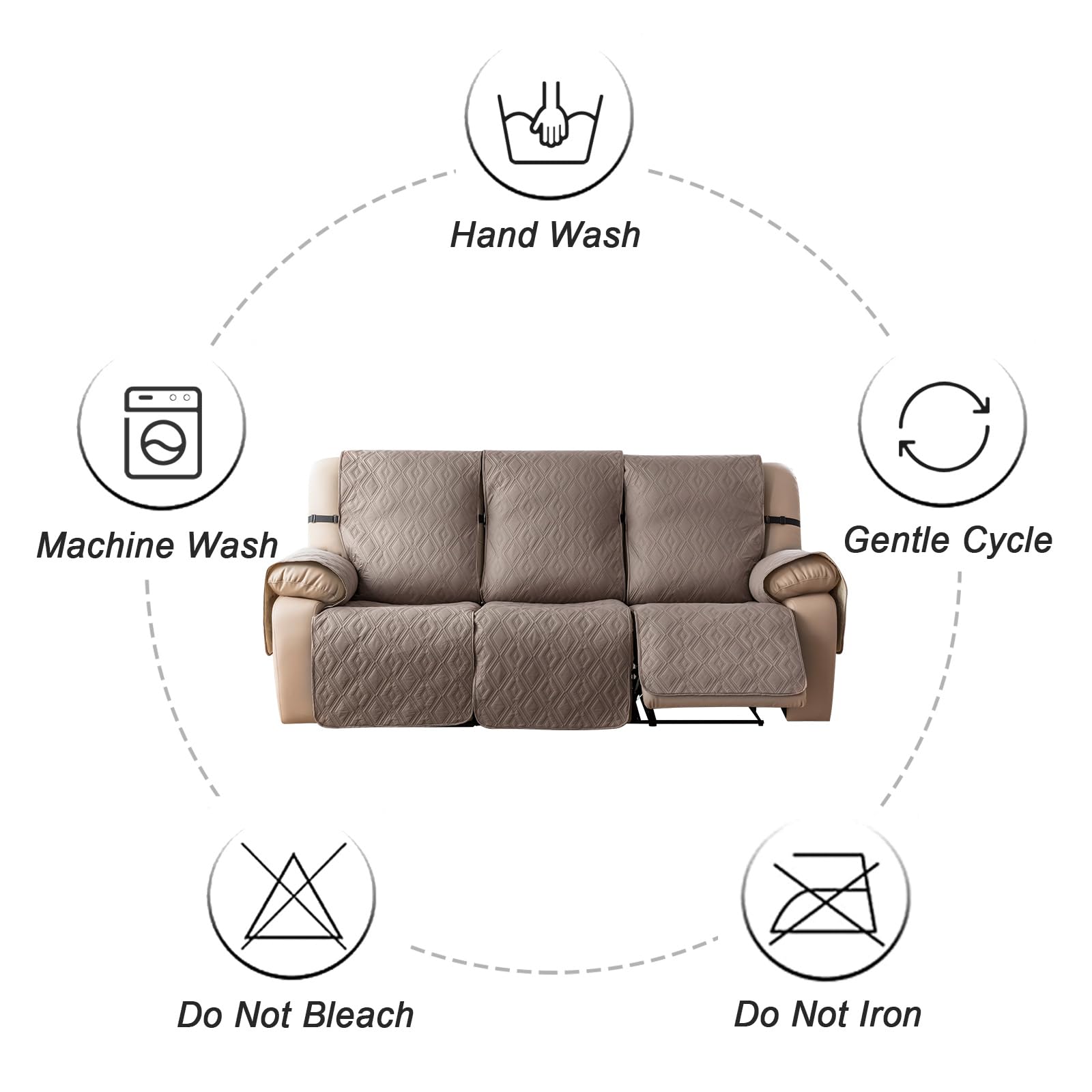 Genina Waterproof Reclining Couch Cover - Non-Slip Washable 3-Seater Sofa Protector for Pets, Kids & Furniture (Taupe) | Perfect for Living Room, Family Room & Pet-Friendly Homes