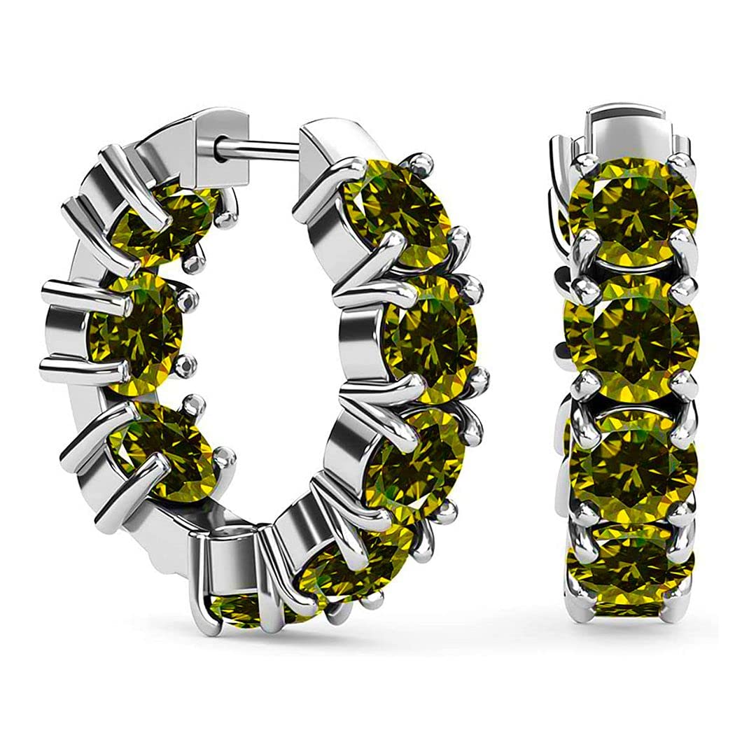 Shop LC Inside Out Hoop Earrings - Cubic Zirconia Ion Plated Stainless Steel Huggie Earrings for Women - Multicolor CZ Gemstone Inside Outside Hoops - Perfect Jewelry Birthday Gifts for Women, Ideal for Parties, Weddings & Everyday Wear