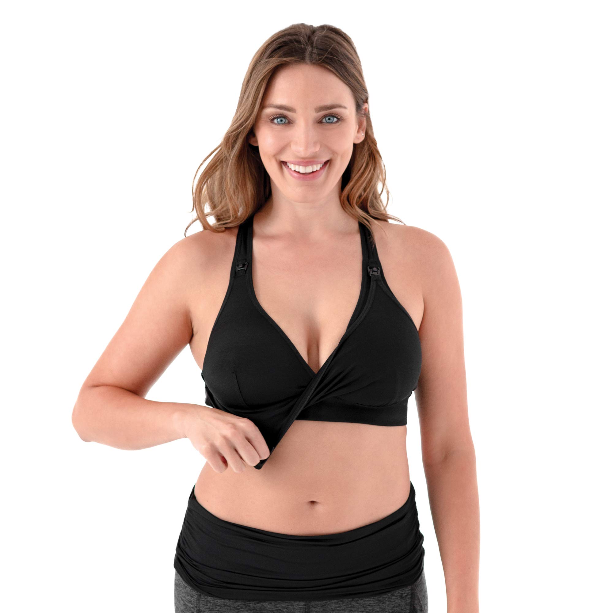 Belly Bandit Active Support Nursing Sports Bra - Medium Black - Comfortable Maternity Bra for Breastfeeding & Postpartum Workouts