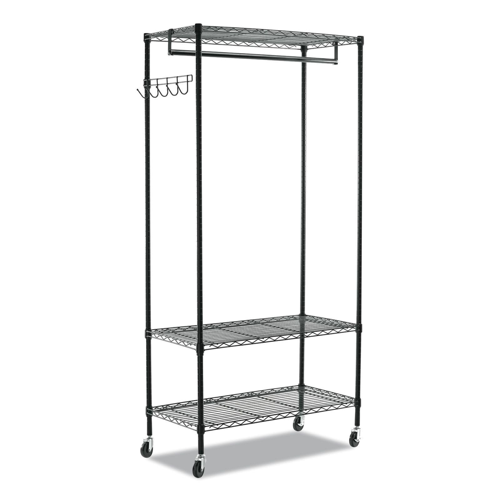 Alera Black Wire Shelving Garment Rack - Heavy Duty Clothes Storage Organizer for Closet, Laundry Room & Retail Stores
