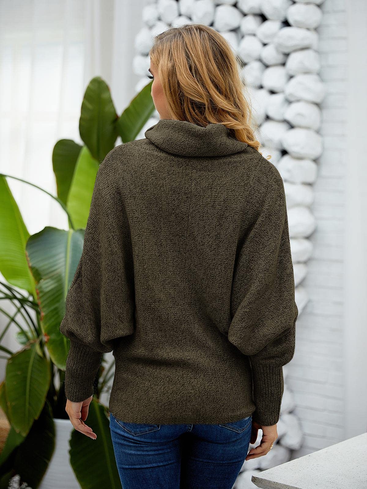 Women's Cozy Cowl Neck Pullover Sweater with Pockets - Long Sleeve Knit Batwing Tunic Top for Casual Wear | Perfect for Fall, Winter, Office & Weekend Outfits