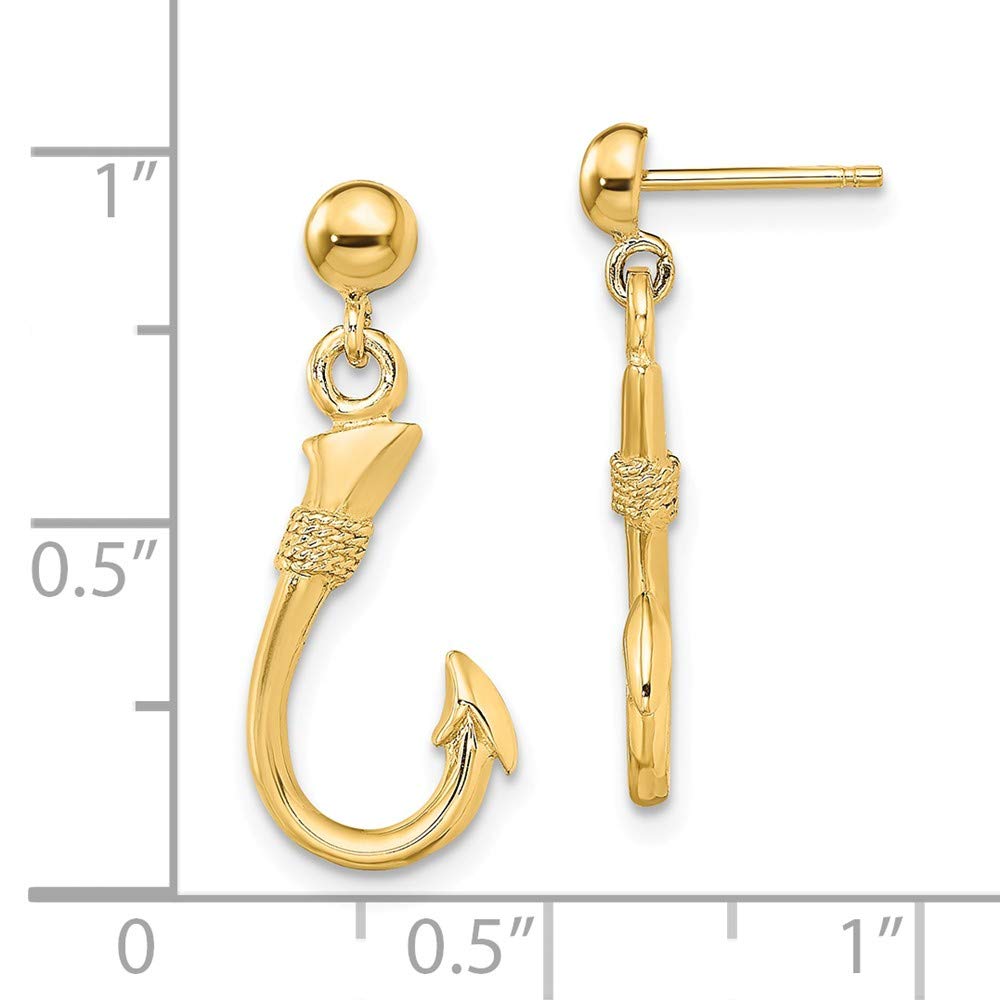 14K Yellow Gold 3D Fish Hook Dangle Earrings for Women - Elegant Handmade Jewelry Gift for Birthday, Anniversary & Special Occasions