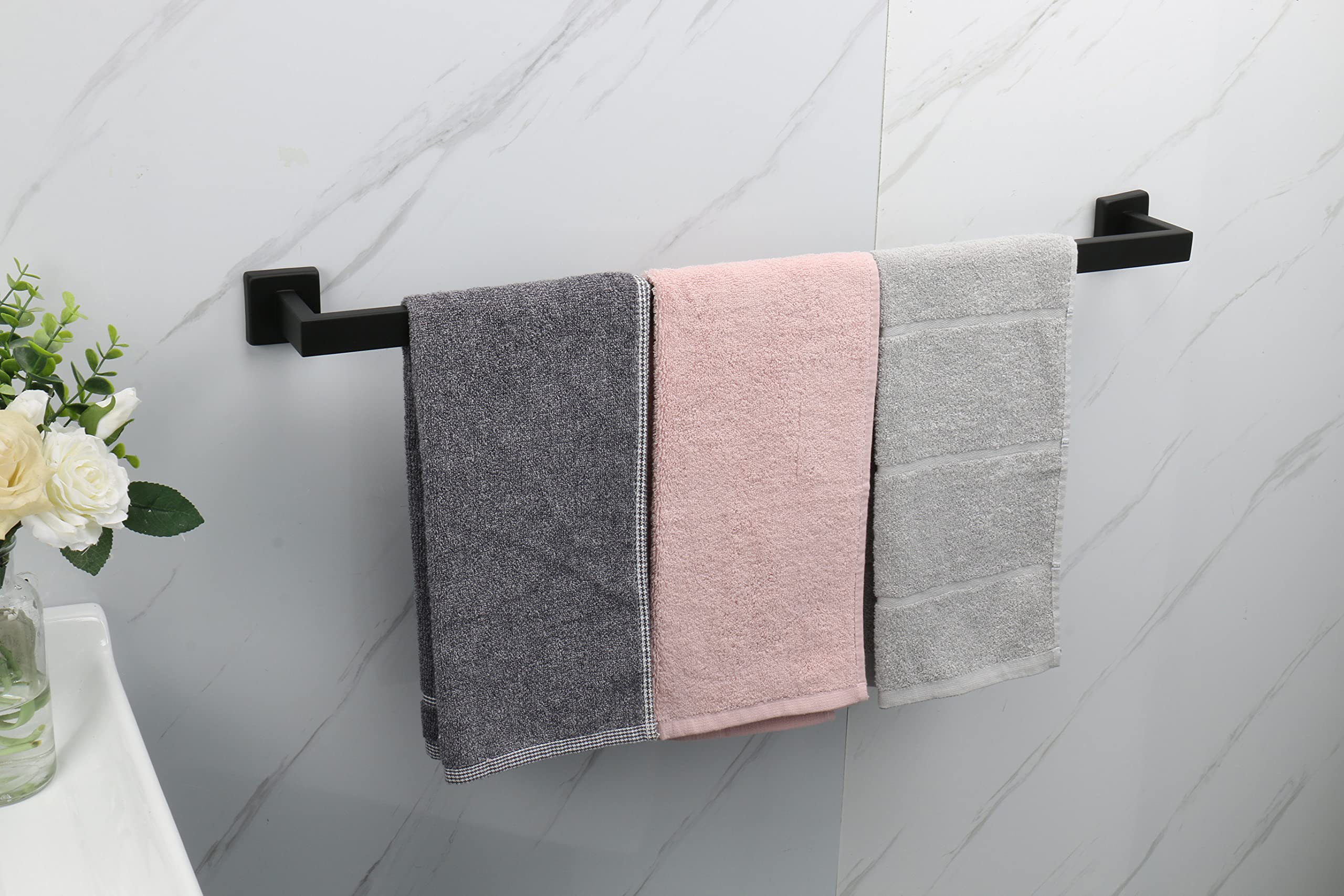 TocTen Heavy Duty Stainless Steel Towel Rack - 30 Inch Wall Mounted Bathroom Towel Holder with Square Base, SUS304 Thickened Black Towel Bar for Shower & Spa - Perfect for Bathroom, Gym, Poolside & Luxury Hotel Decor
