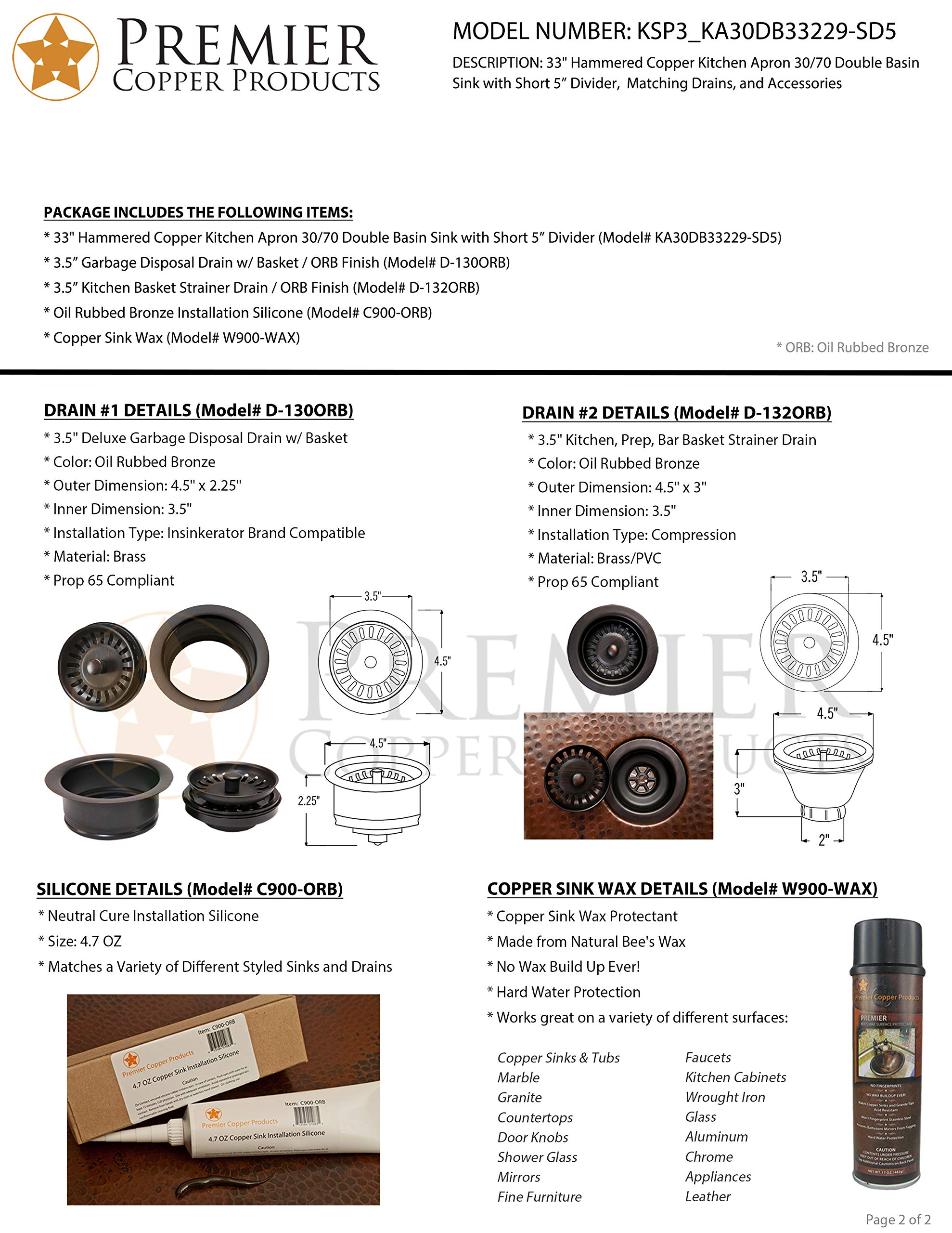 Premium 33-Inch Copper Kitchen Sink with Drain Package - KSP3_KA30DB33229-SD5 | Rust-Resistant, Durable for Modern Kitchens | Perfect for Home Renovation & Commercial Use