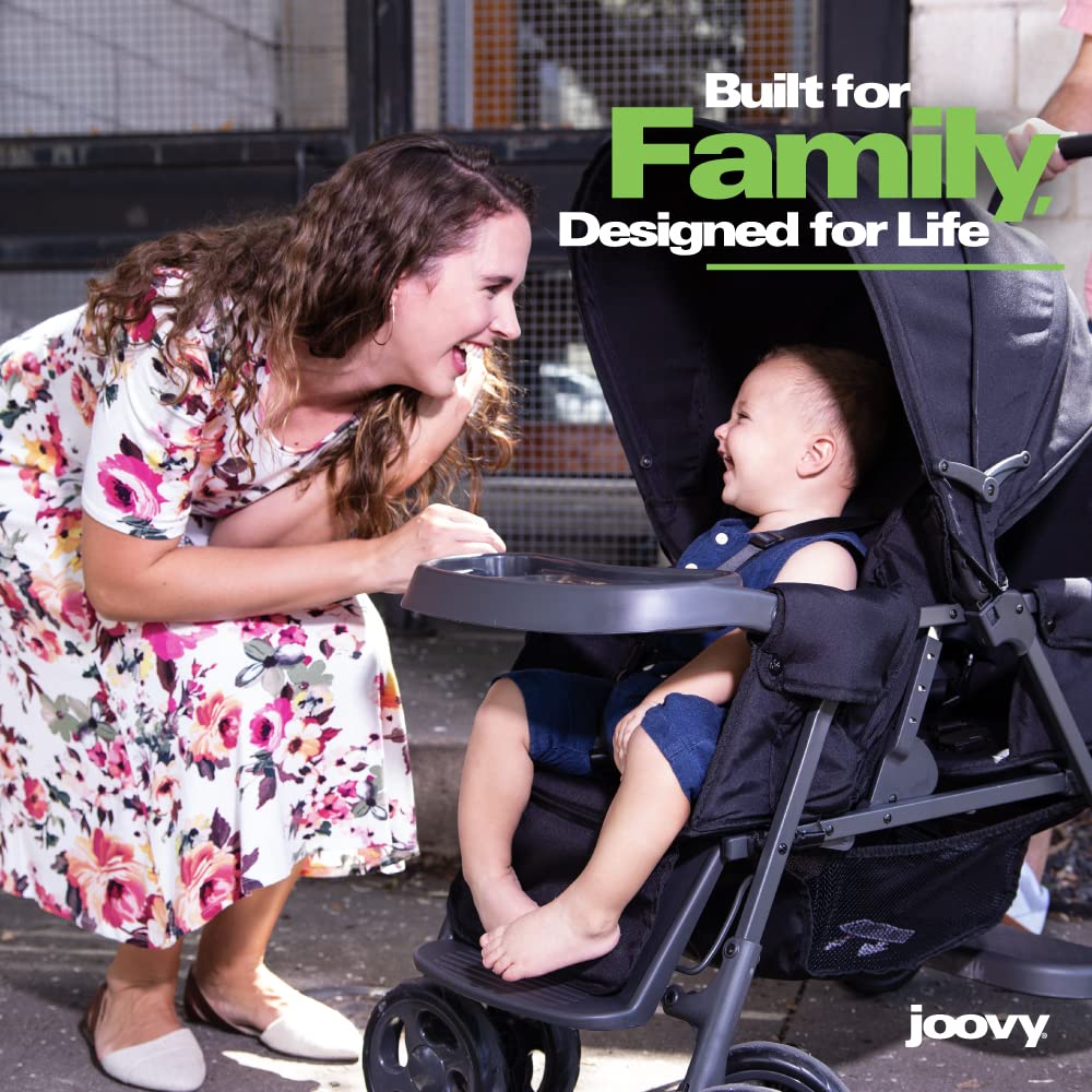 Joovy Caboose Too Sit and Stand Double Stroller with Universal Car Seat Adapter - 3-Way Reclining Seats, Rear Seat/Bench Seat/Standing Platform Options - Perfect for Twins, Siblings & Toddlers (Black) | Ideal for Shopping, Travel & Family Outings