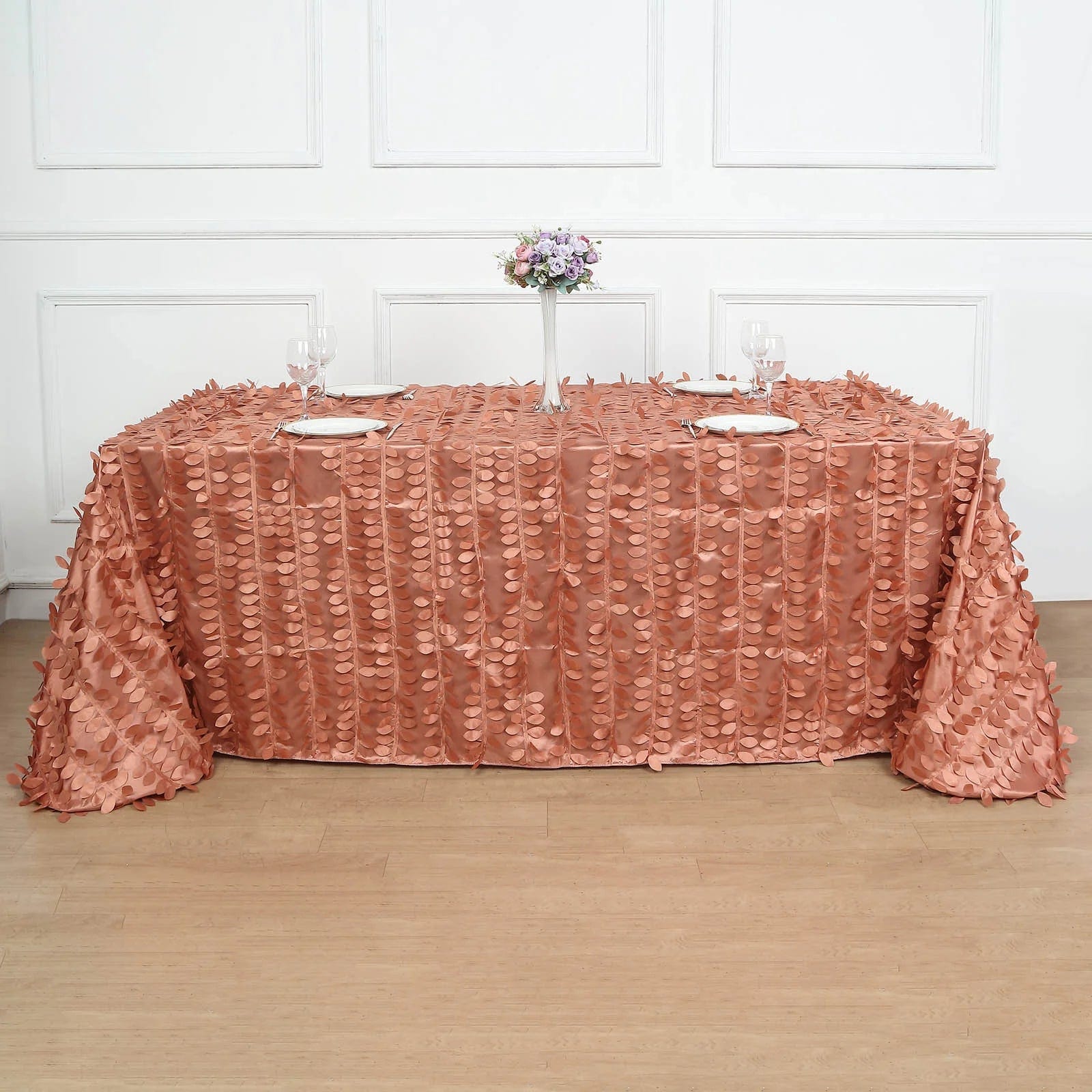 90x156 Inch Taffeta Rectangular Tablecloth with 3D Leaves Design - Elegant Dining Table Cover for Weddings, Parties & Home Decor