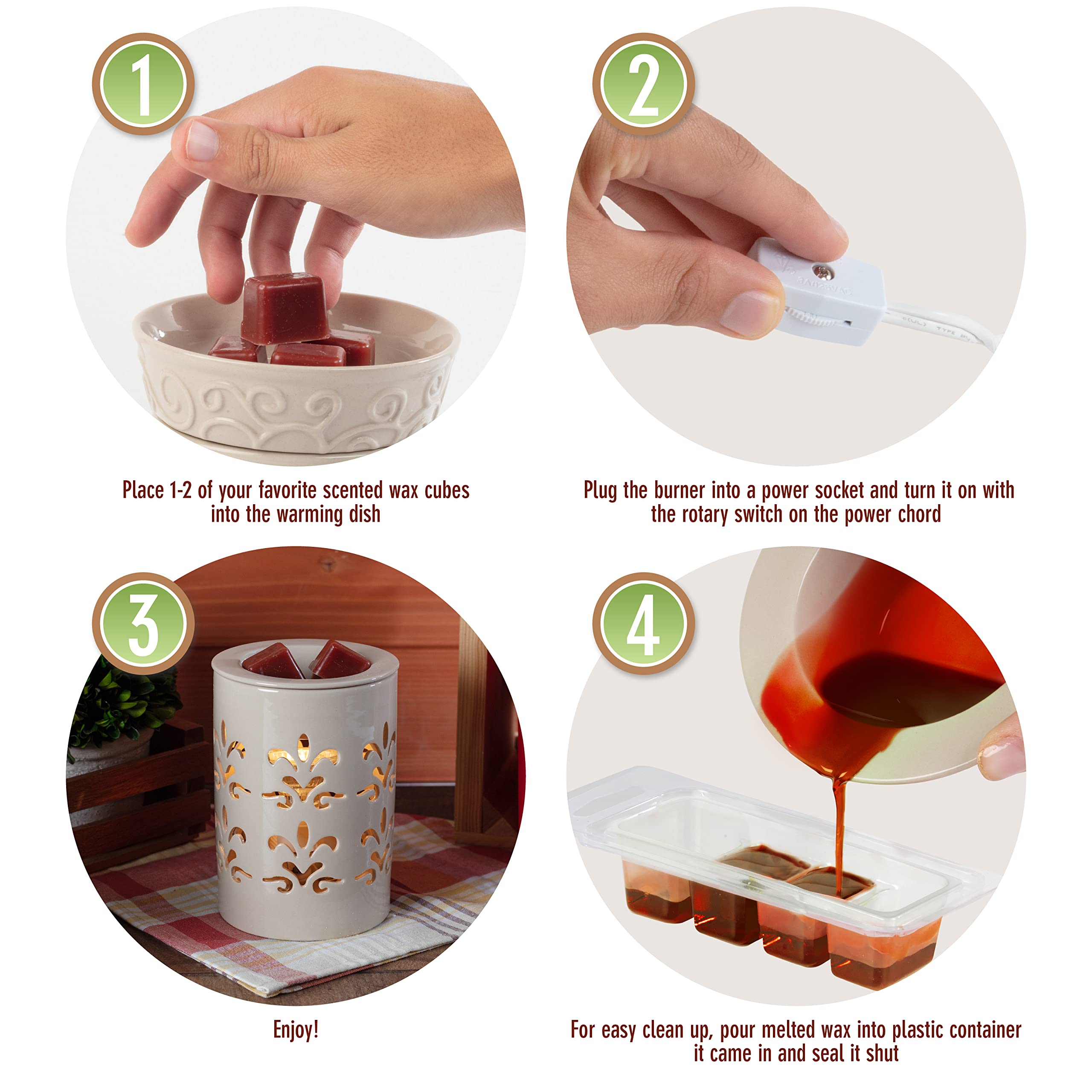 D'Eco Electric Wax Melt Warmer - Plug-in Scented Tart & Candle Warmer with 6 Cinnamon Wax Cubes | Halogen Bulb for Home Fragrance | Perfect for Living Room, Bedroom, Office & Gifts (Housewarming, Wedding)