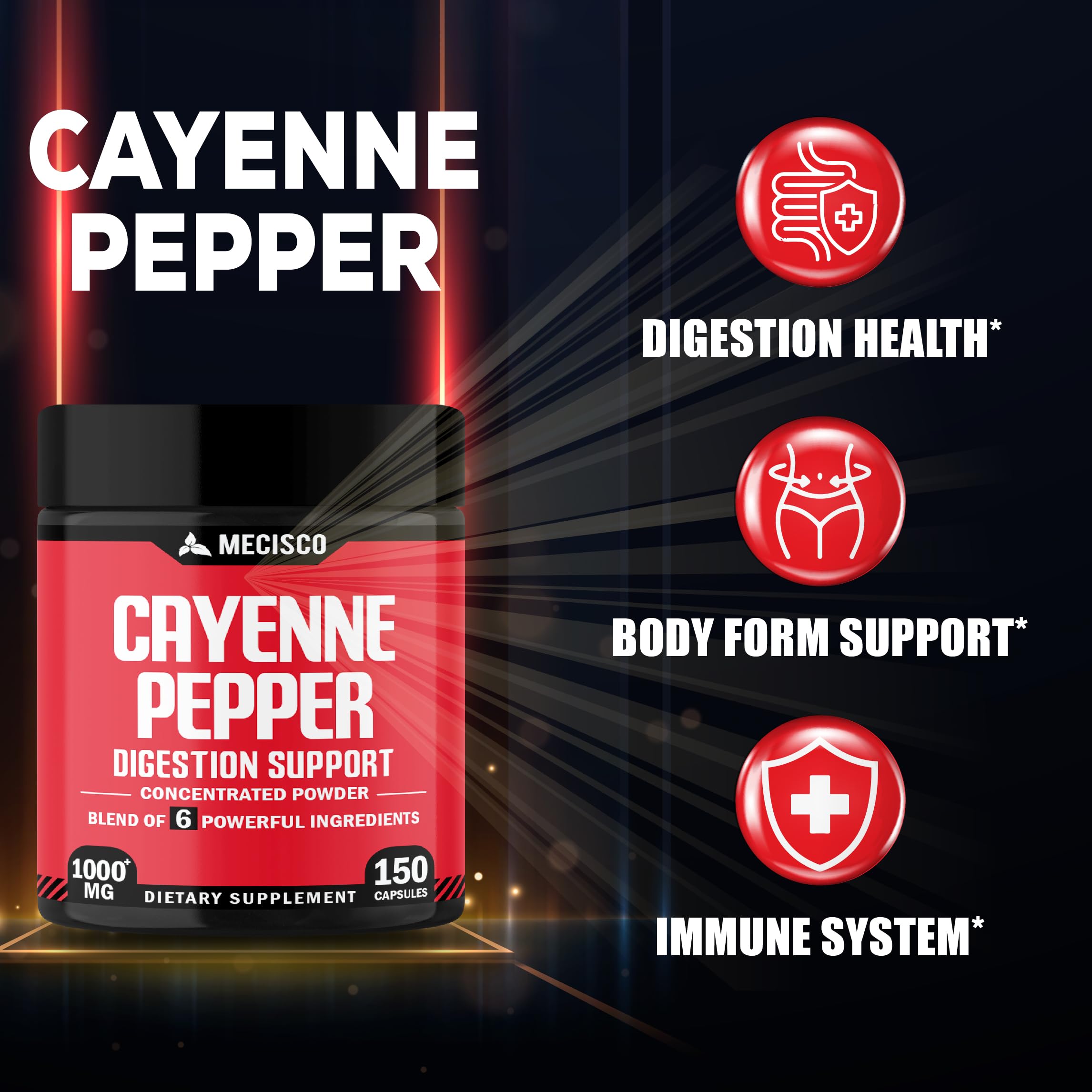Organic Cayenne Pepper Capsules with Ginger Root, Beet Root & Black Pepper - 150 Count 6-in-1 Supplement for Digestion, Immunity, Joint & Heart Health - Supports Energy & Circulation for Active Lifestyles