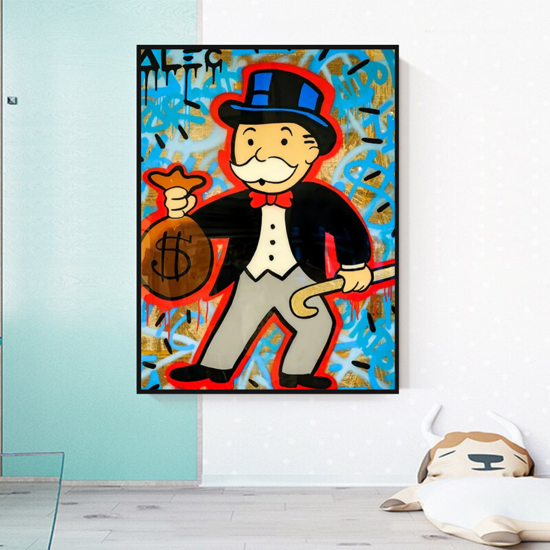 Alec Monopoly Money Bag Canvas Wall Art - Modern Pop Art Home Decor for Living Room, Bedroom & Office