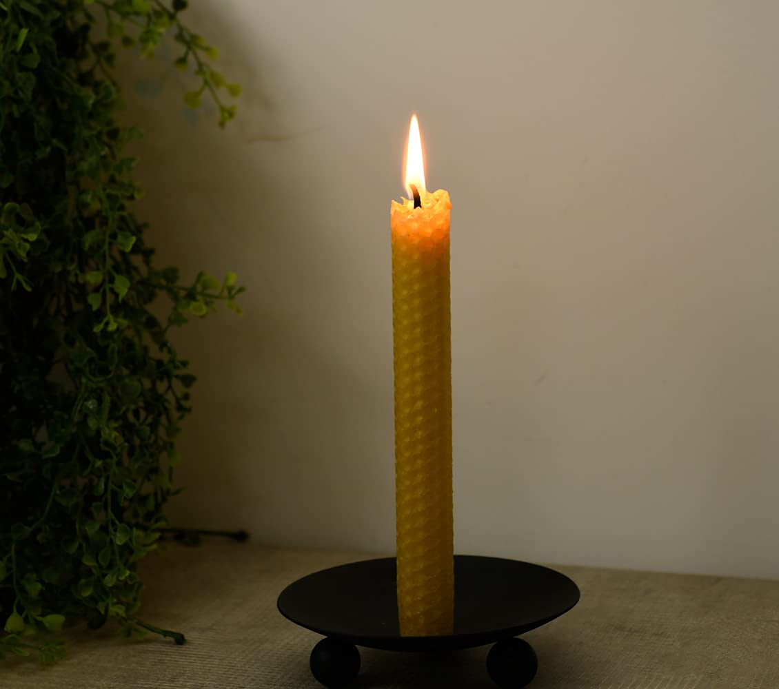 DEYBBY Handmade Beeswax Taper Candles - Dripless, Hand-Rolled Honeycomb Candles for Dinner Parties, Weddings & Romantic Decor (Set of 6, Brown Raw) | Eco-Friendly Home Ambiance & Gift Idea
