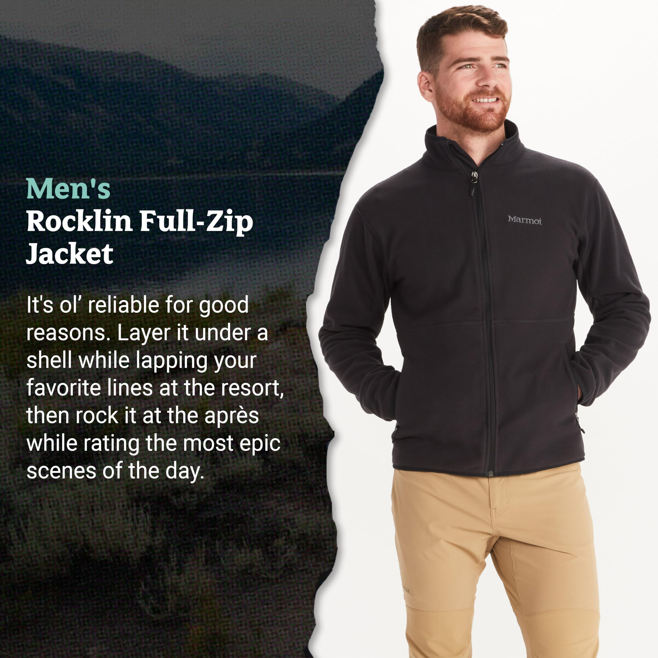 MARMOT Men's Rocklin Full-Zip Fleece Jacket - Lightweight 100-Weight Warm Layer for Hiking, Camping & Outdoor Activities