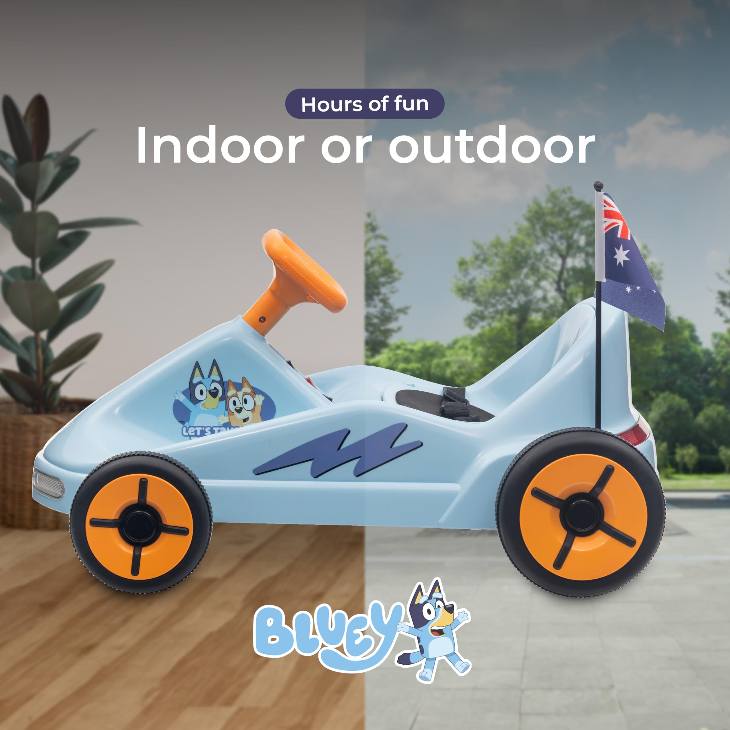 Bluey 12V Electric Go Kart for Kids - Ride-On Toy with LED Lights & Safety Seat Belt | Ages 3-6 Years | Durable PVC & Iron Frame | Rechargeable Battery | Indoor & Outdoor Play | Perfect for Birthday Gifts & Backyard Adventures