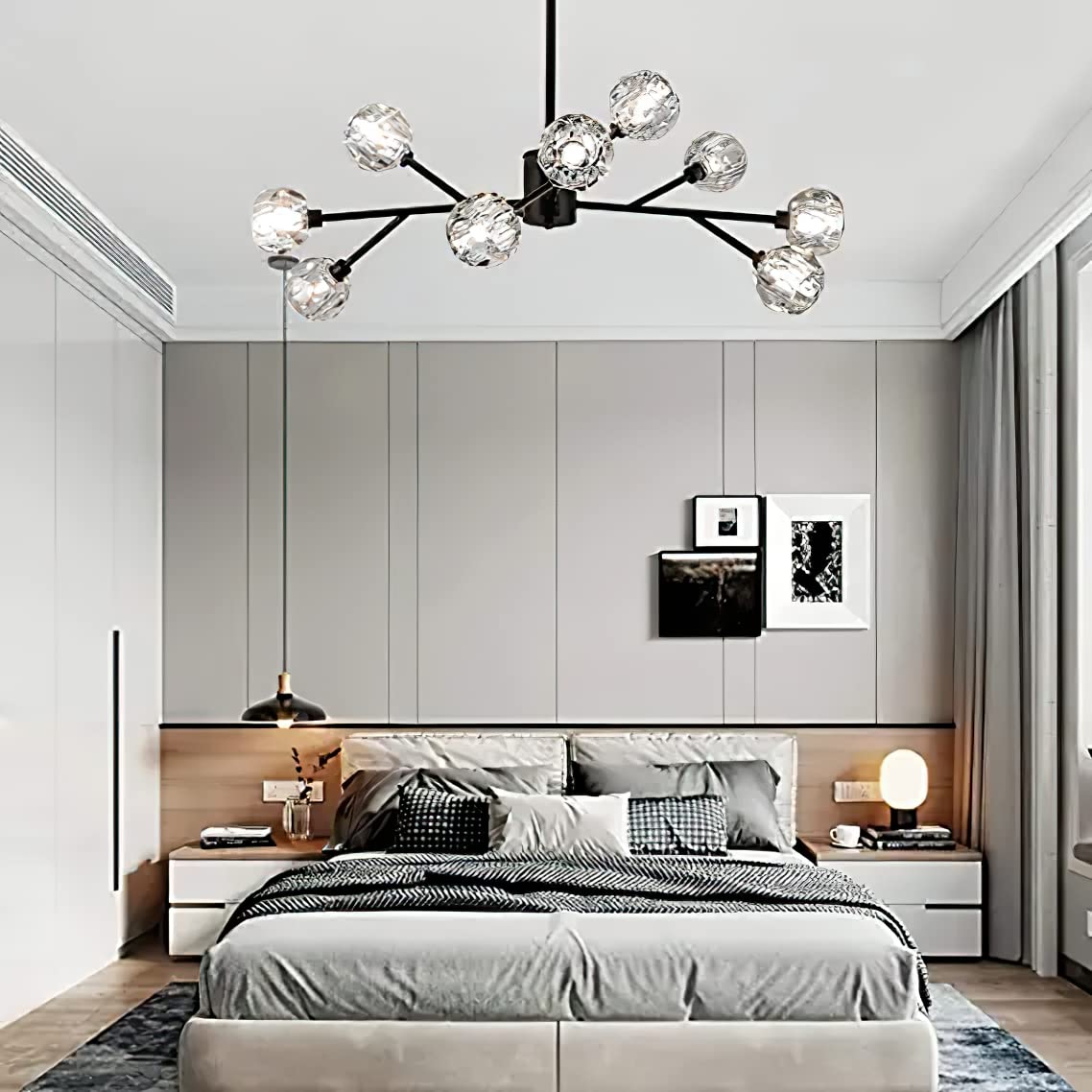 Modern Black Sputnik Chandelier - 9-Light Crystal Pendant Lighting Fixture for Living Room, Dining Room, Bedroom | Elegant Home Decor for Contemporary Interiors & Dinner Parties