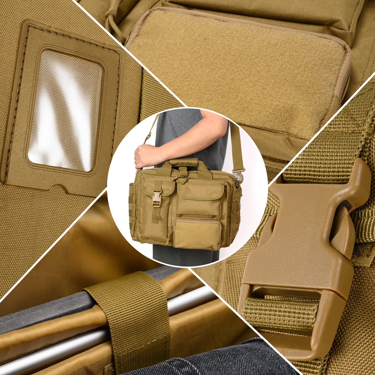 Stypos Tactical Messenger Bag - 15.6/17.3 Inch Military Laptop Briefcase for Men, Durable Shoulder Bag (Khaki) - Perfect for Work, Travel & Outdoor Adventures