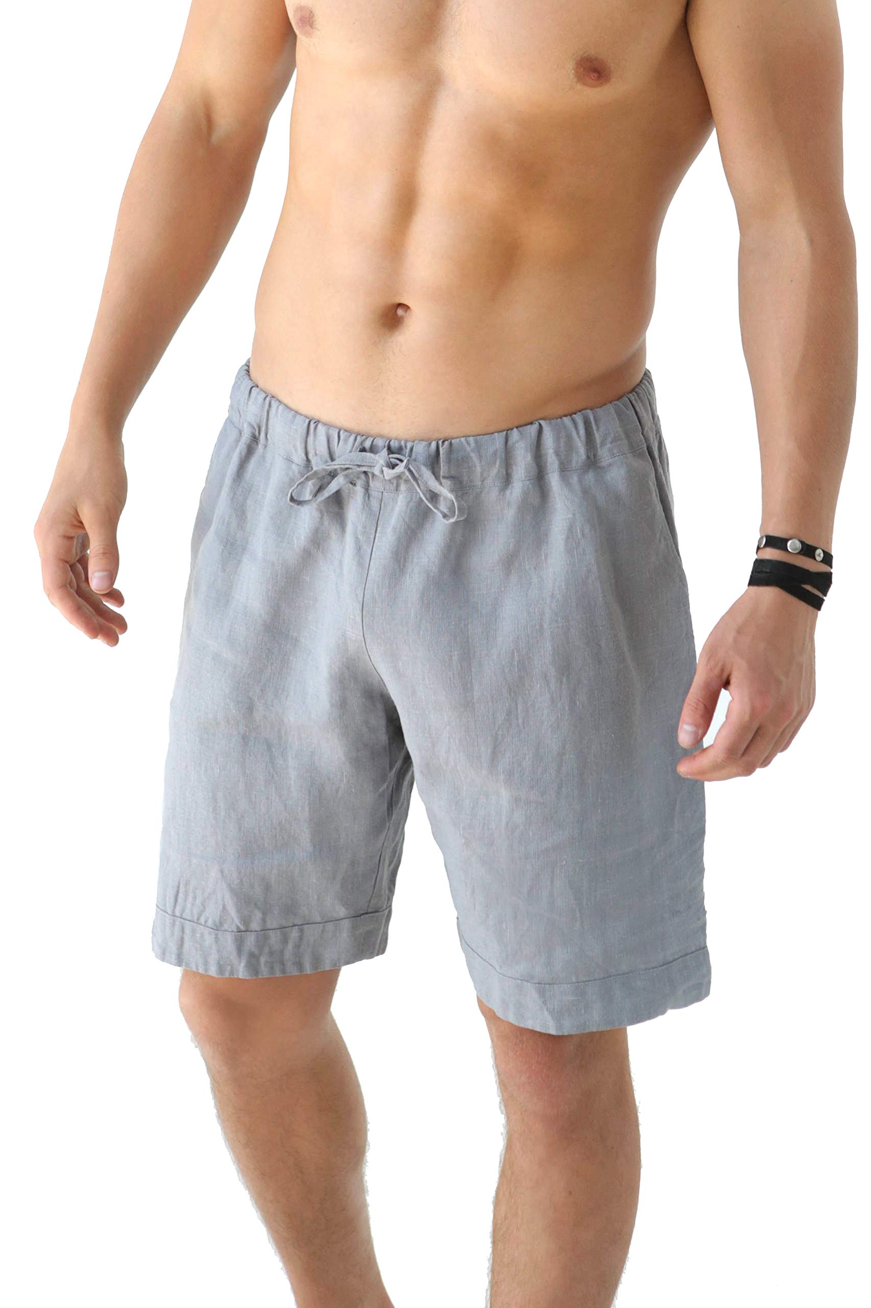 **Men's 100% Linen Shorts - Black Drawstring Comfortable Luxury Eco-Friendly Organic Clothing for Casual Wear & Summer Outfits**