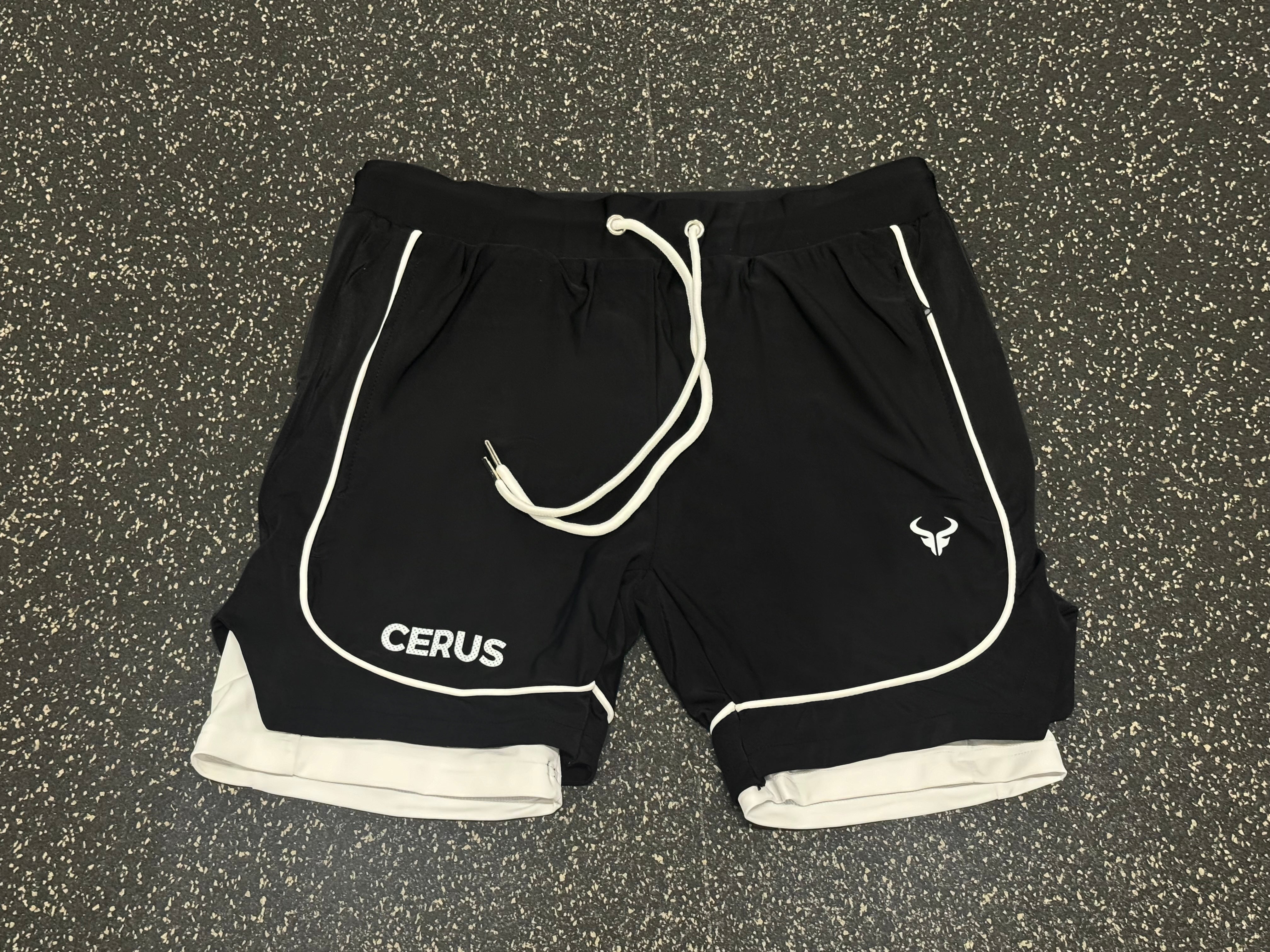 Cerus Black Flow 2-in-1 Running Shorts for Men - Moisture Wicking Athletic Workout Shorts with Built-in Liner - Perfect for Gym, Jogging & Outdoor Sports