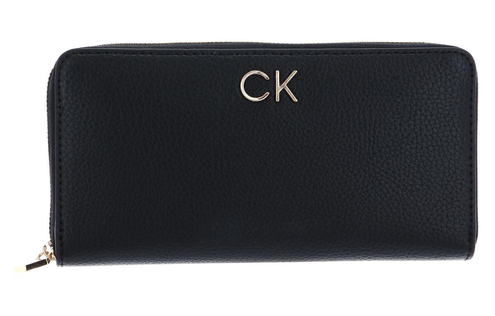 Calvin Klein Women's Re-Lock Z/A Large Leather Wallet - RFID Blocking, Slim Bifold Design for Credit Cards & Cash (Black) | Perfect for Everyday Use, Travel & Gift Giving