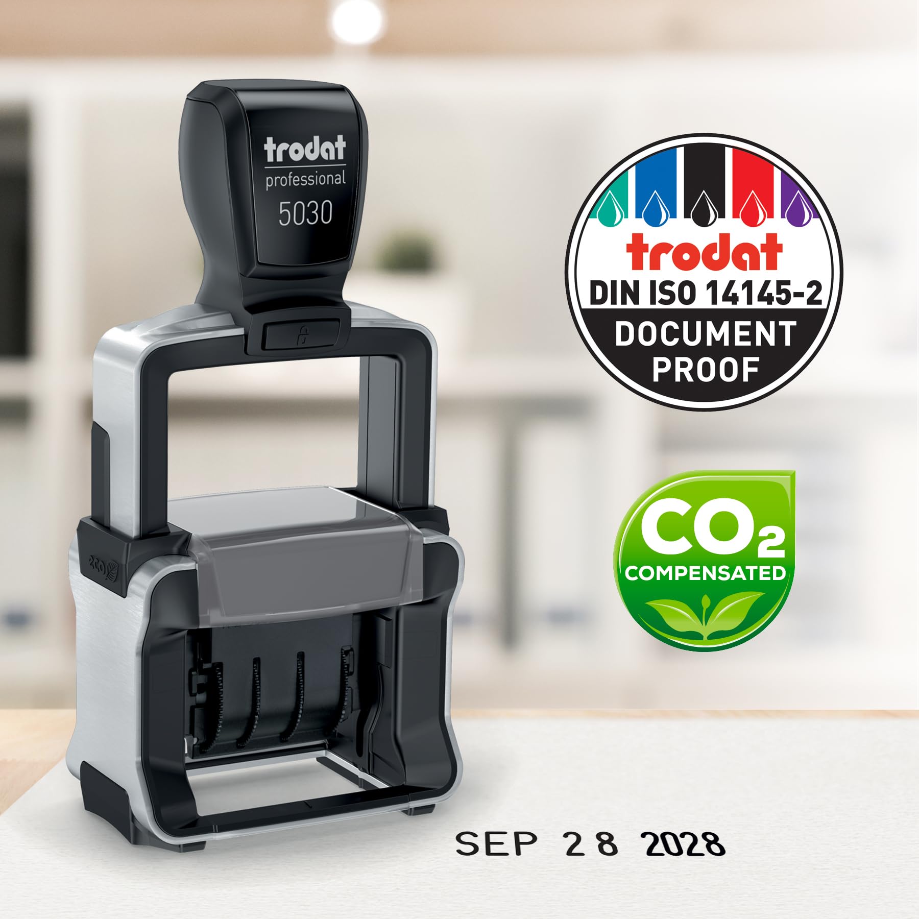 Trodat 5030 Professional 4.0 Self Inking Date Stamp - 1-5/8” x 3/8” Impression Size - Black Ink - Perfect for Office Documents, Invoices & Legal Paperwork