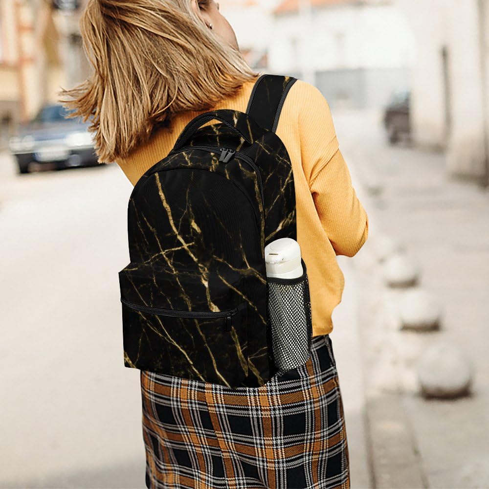 Black Gold Marble Backpack for Kids, Men & Women - Stylish School & Travel Daypack for Boys & Girls - Perfect for School, Commuting & Outdoor Adventures
