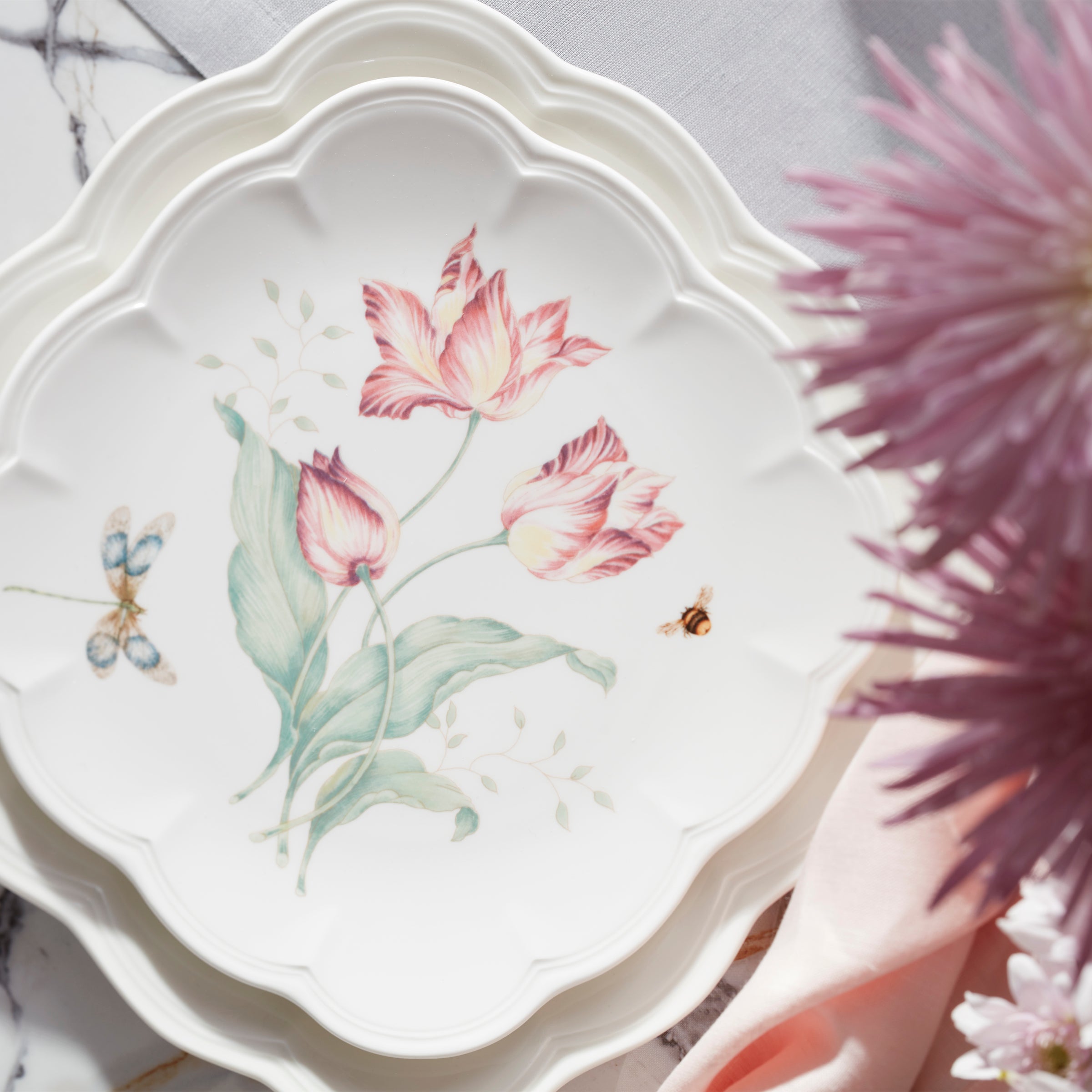 Butterfly Meadow Square Accent Plates - Set of 4 Decorative Dinner Plates for Spring Table Setting, Wedding, Party & Home Decor