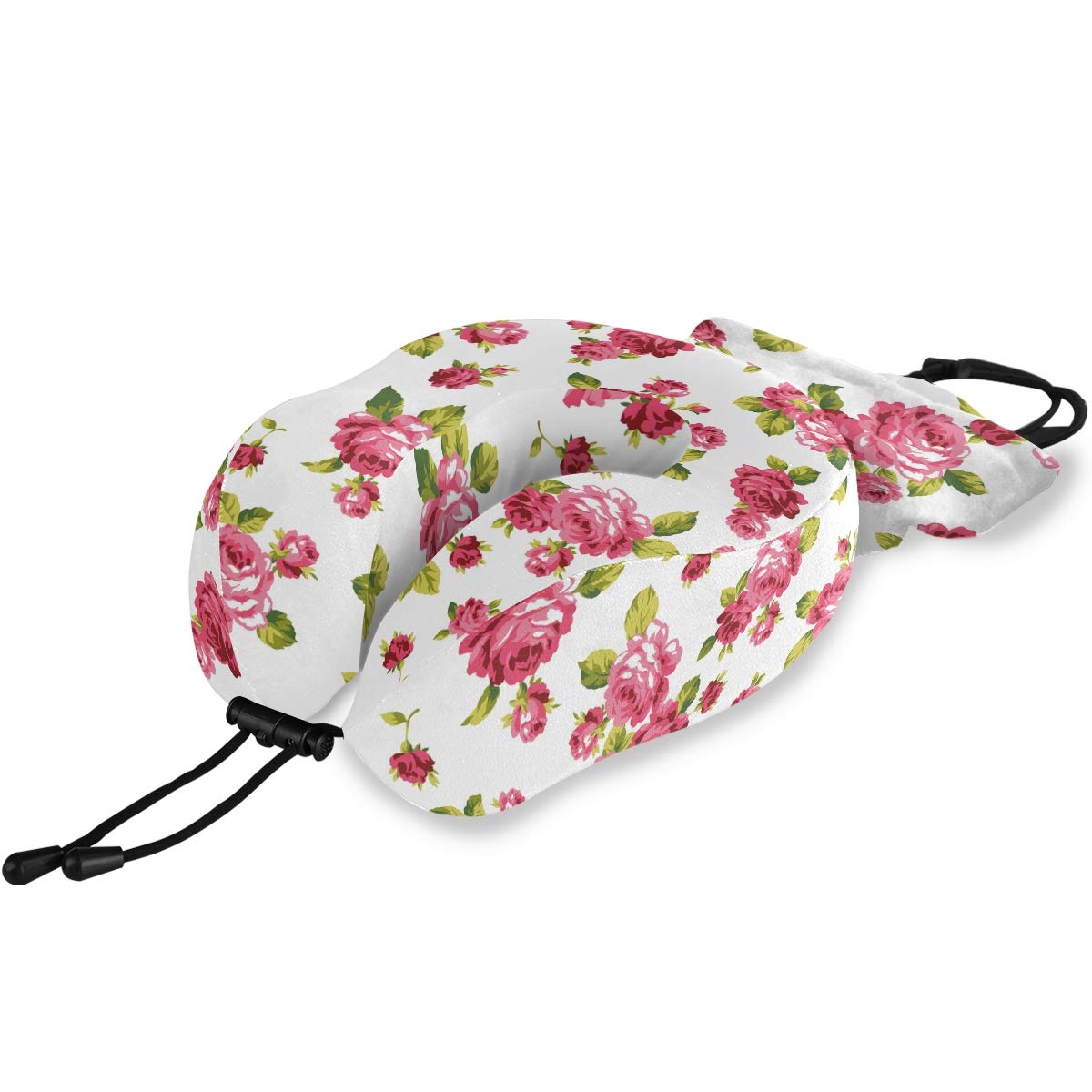 ALAZA Memory Foam Travel Neck Pillow for Airplane, Car & Office - Soft Washable Rose Floral Design with Snap Clip - Perfect for Long Flights, Road Trips & Work Breaks