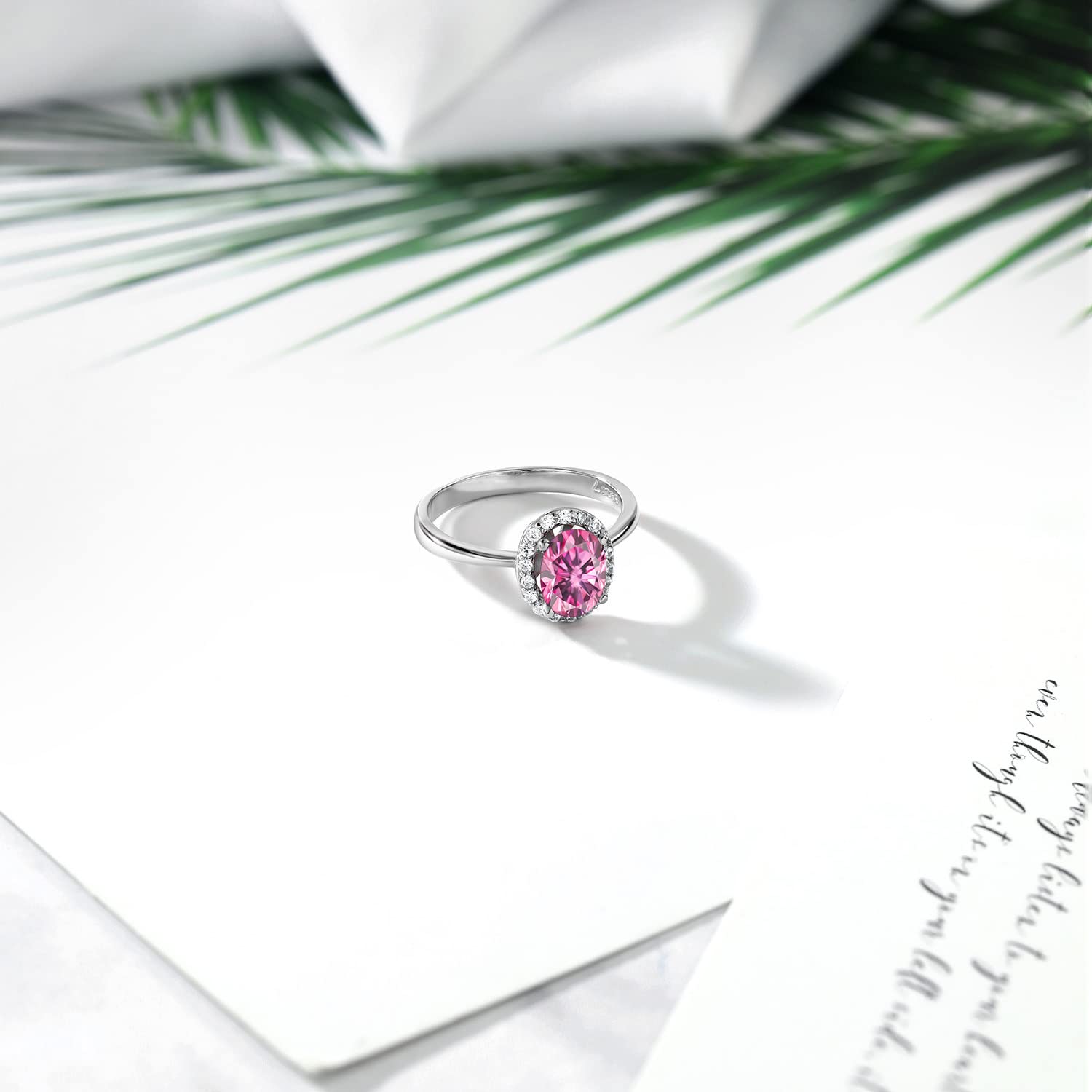 Gem Stone King 925 Sterling Silver Women's Halo Engagement Ring with Oval Pink Moissanite (1.58 Cttw) - Perfect for Proposals, Weddings & Anniversary Gifts