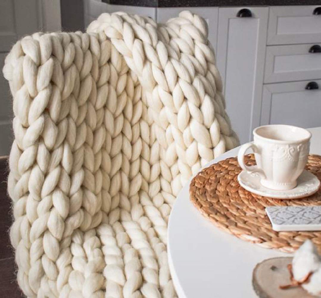 Handmade Chunky Knit Merino Wool Throw Blanket - Soft & Cozy 60