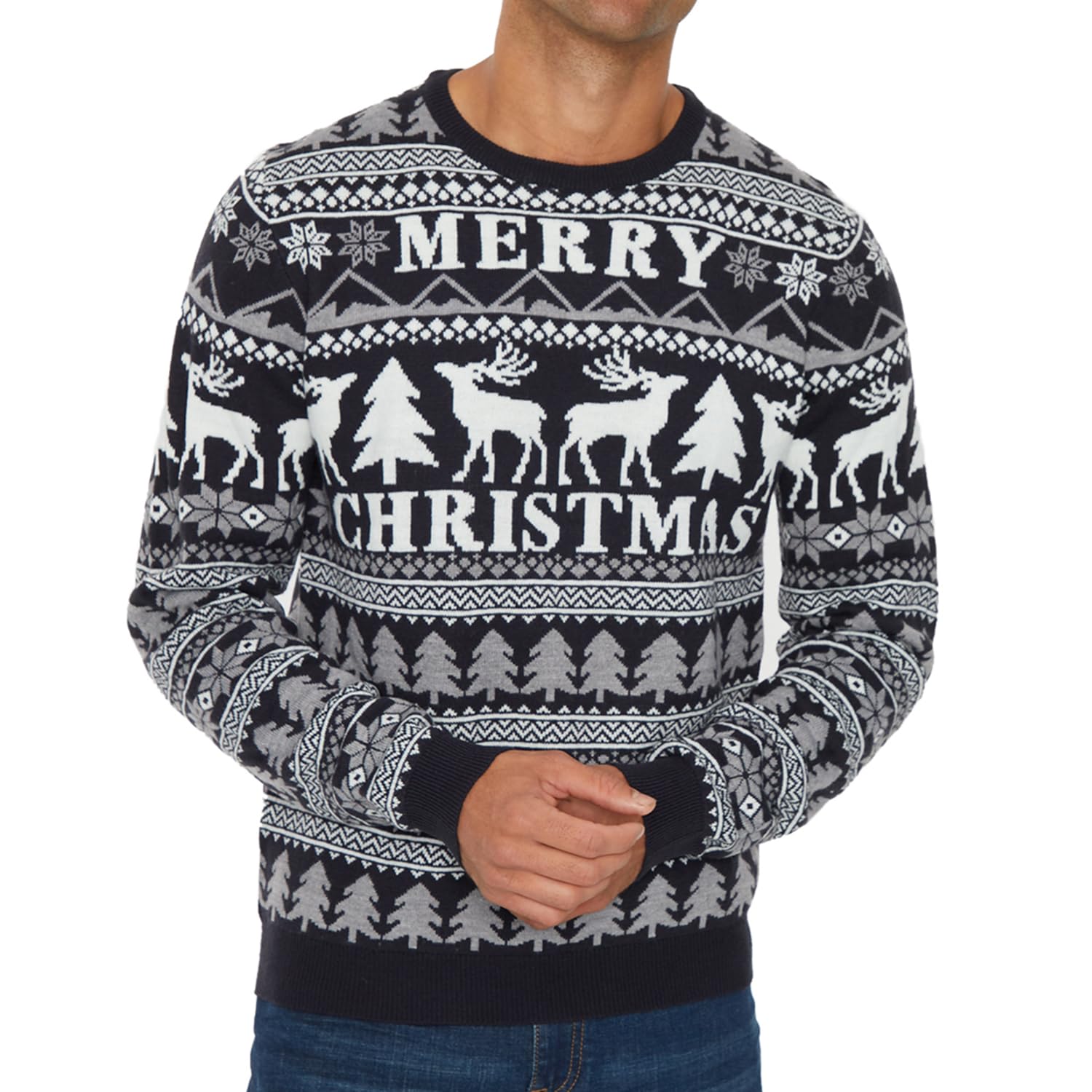 NOROZE Men's Christmas Sweater - Reindeer & Stag Nordic Polar Bear Holiday Knitwear, Festive Unisex Xmas Jumper for Parties & Family Gatherings