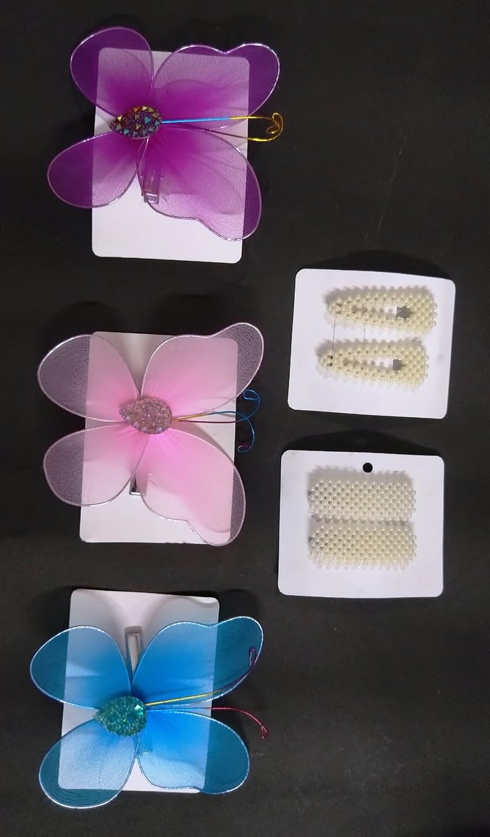 PRW Hair Accessories Set - 3 Butterfly Hair Clips & 2 Pairs of Barrettes for Women & Girls | Perfect for Weddings, Parties & Daily Styling